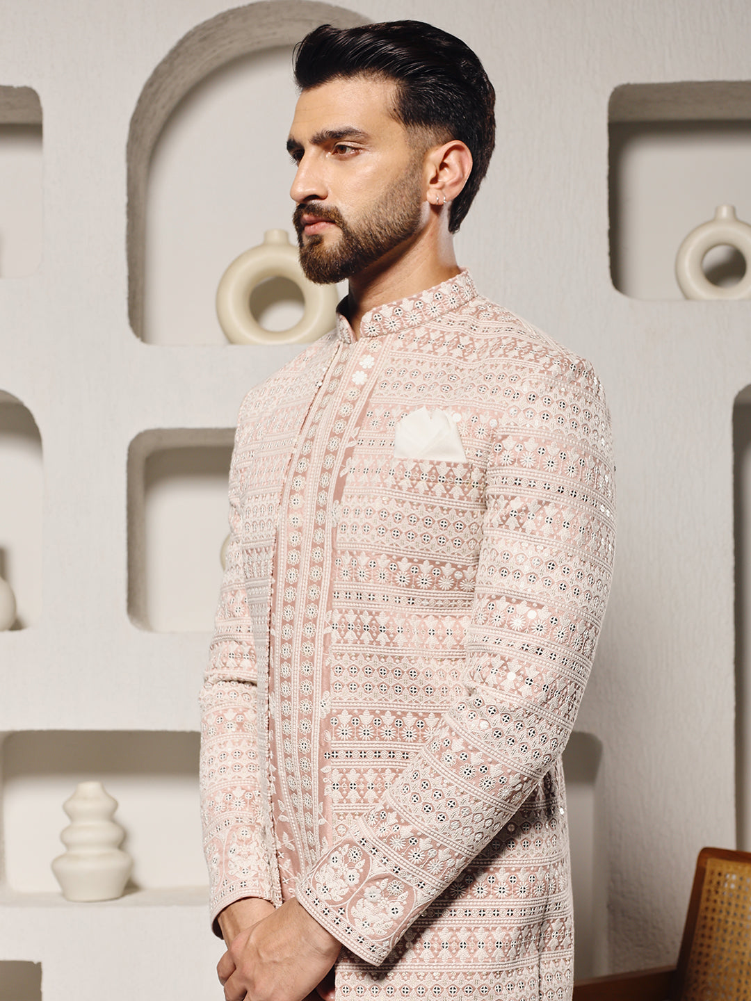 Peach Pink 3 Piece Indowestern Set