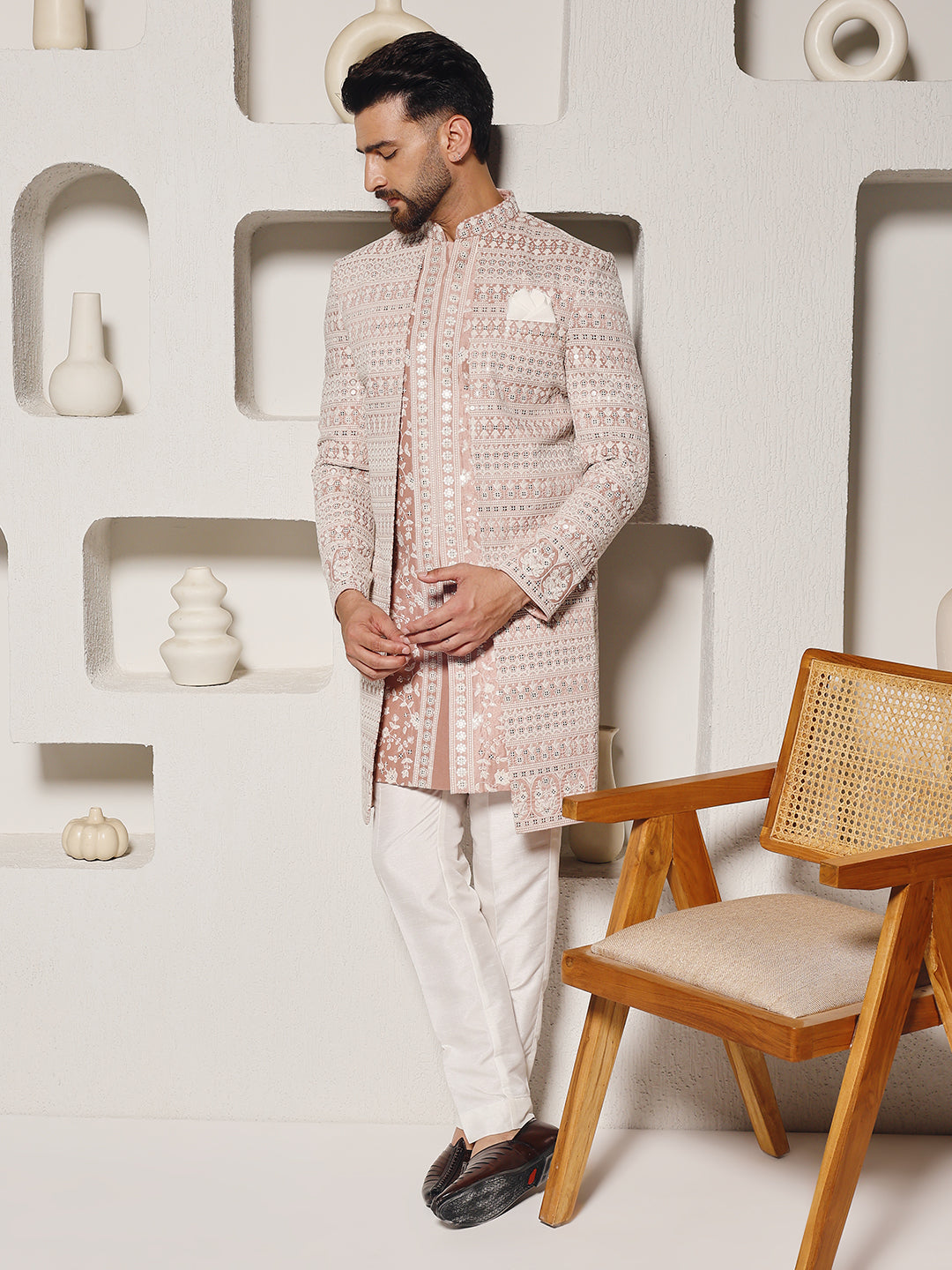 Peach Pink 3 Piece Indowestern Set