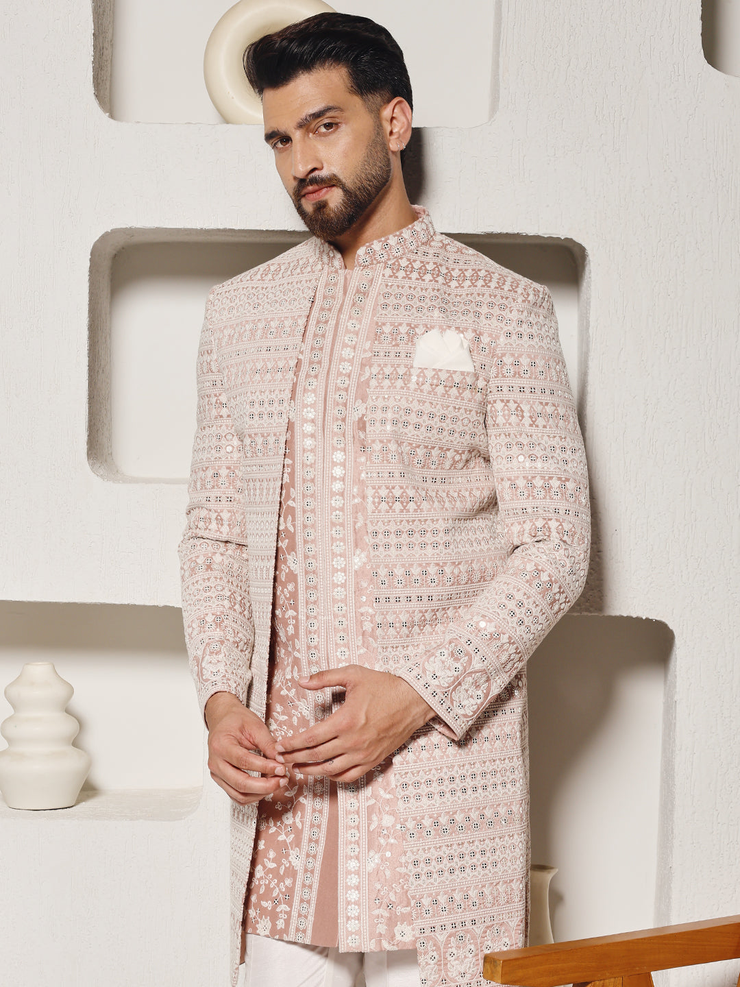 Peach Pink 3 Piece Indowestern Set