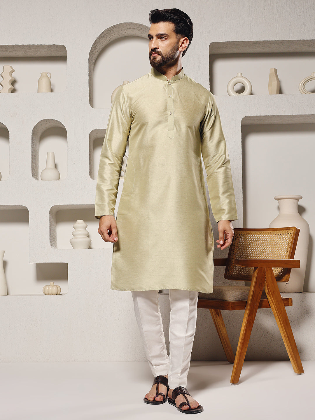 Pista Lucknowi Position Print Lucknowi Nehru Jacket Set