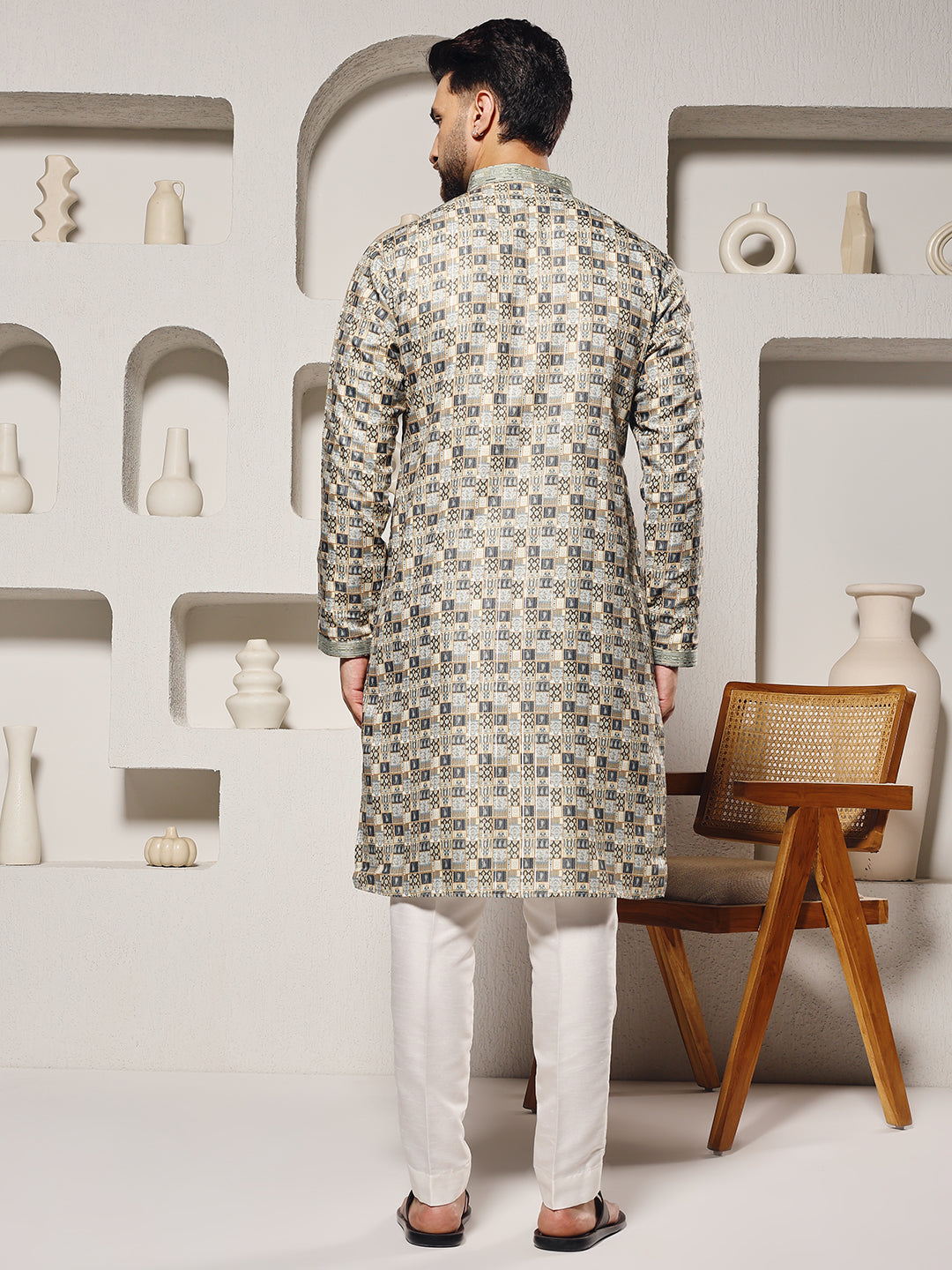 Printed Silk Kurta Trouser Set