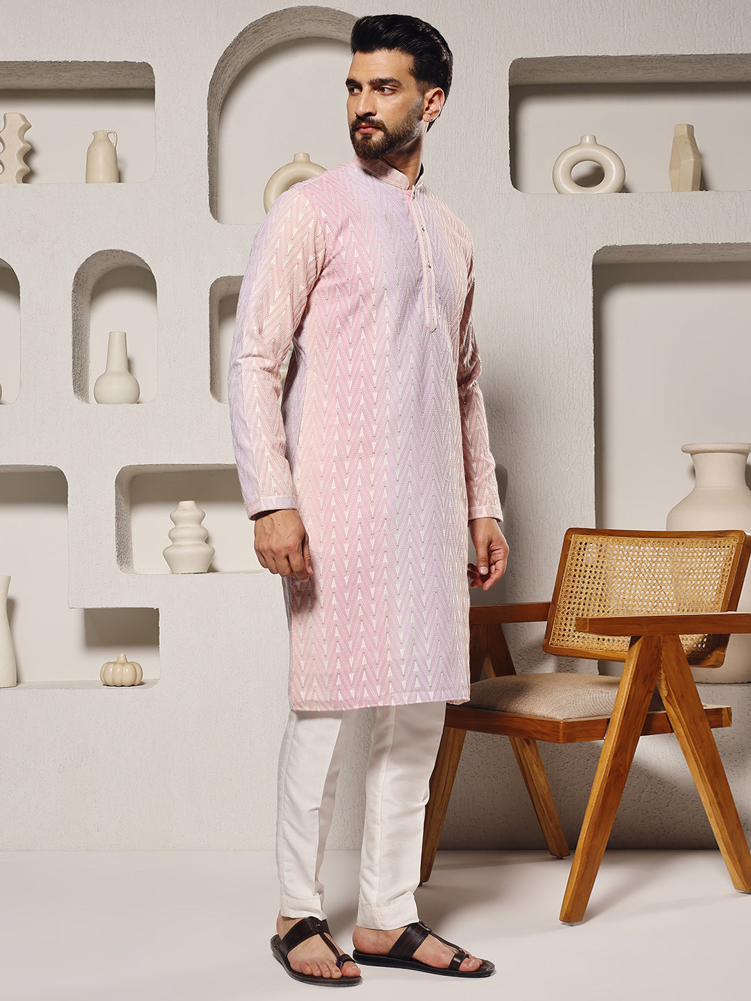 Magnet Men's Multicolour Ombre Lucknowi Kurta Trouser Set