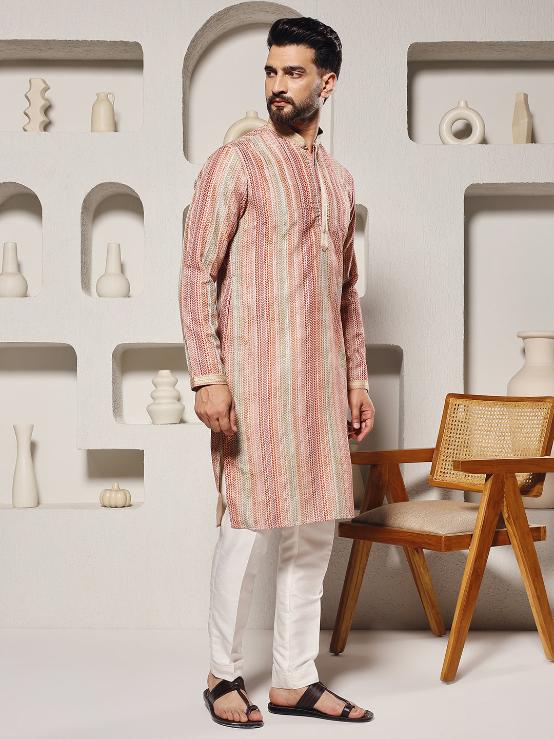 Magnet Men's Printed Silk Kurta Trouser Set