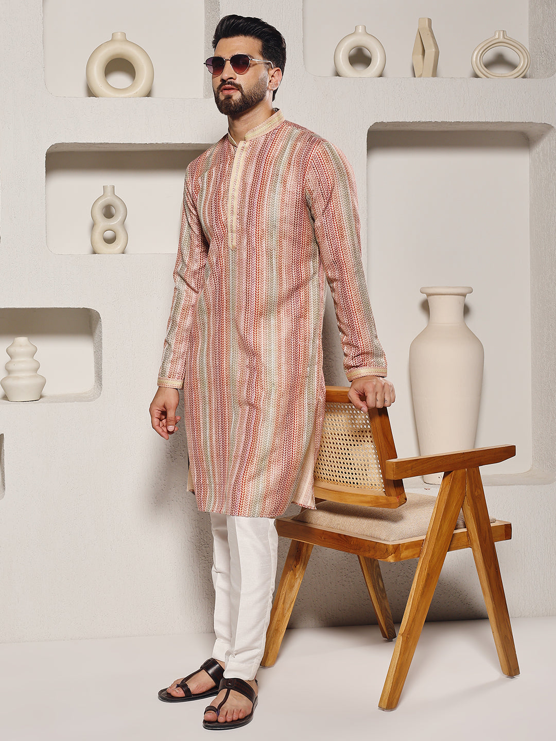 Magnet Men's Printed Silk Kurta Trouser Set