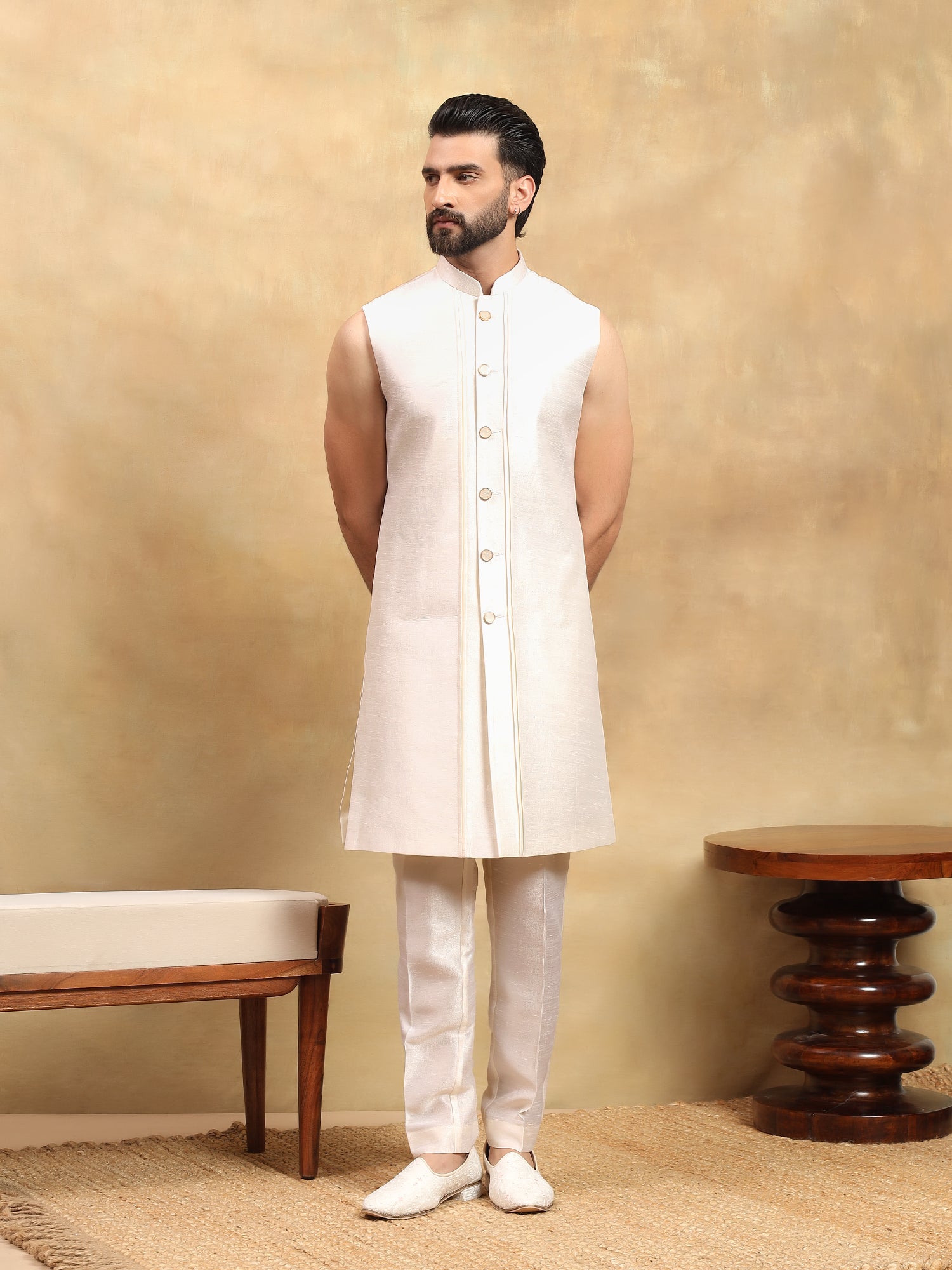 Cream Embroidered Indo Western Set