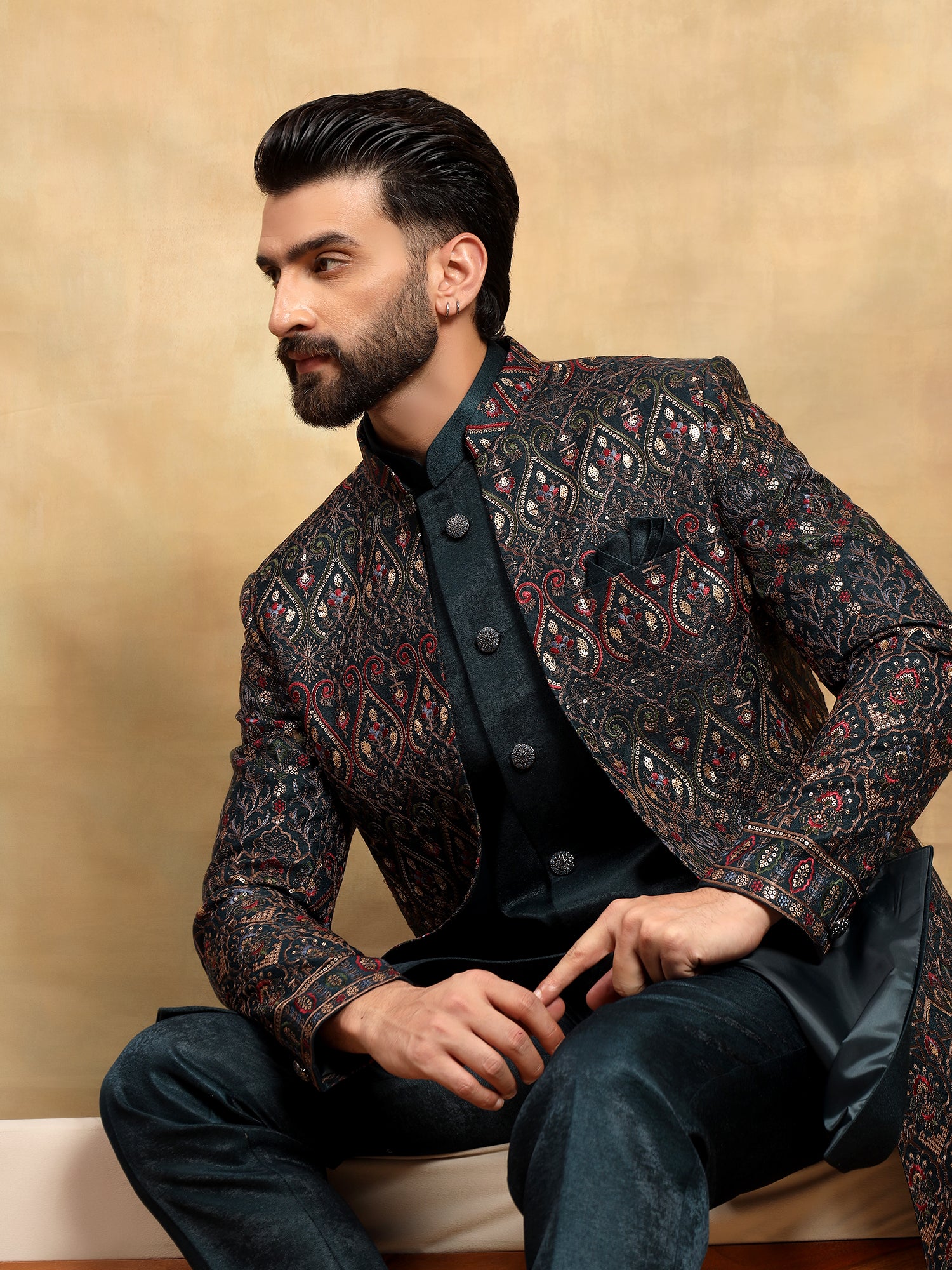 Teal Blue 3 piece Indowestern Set