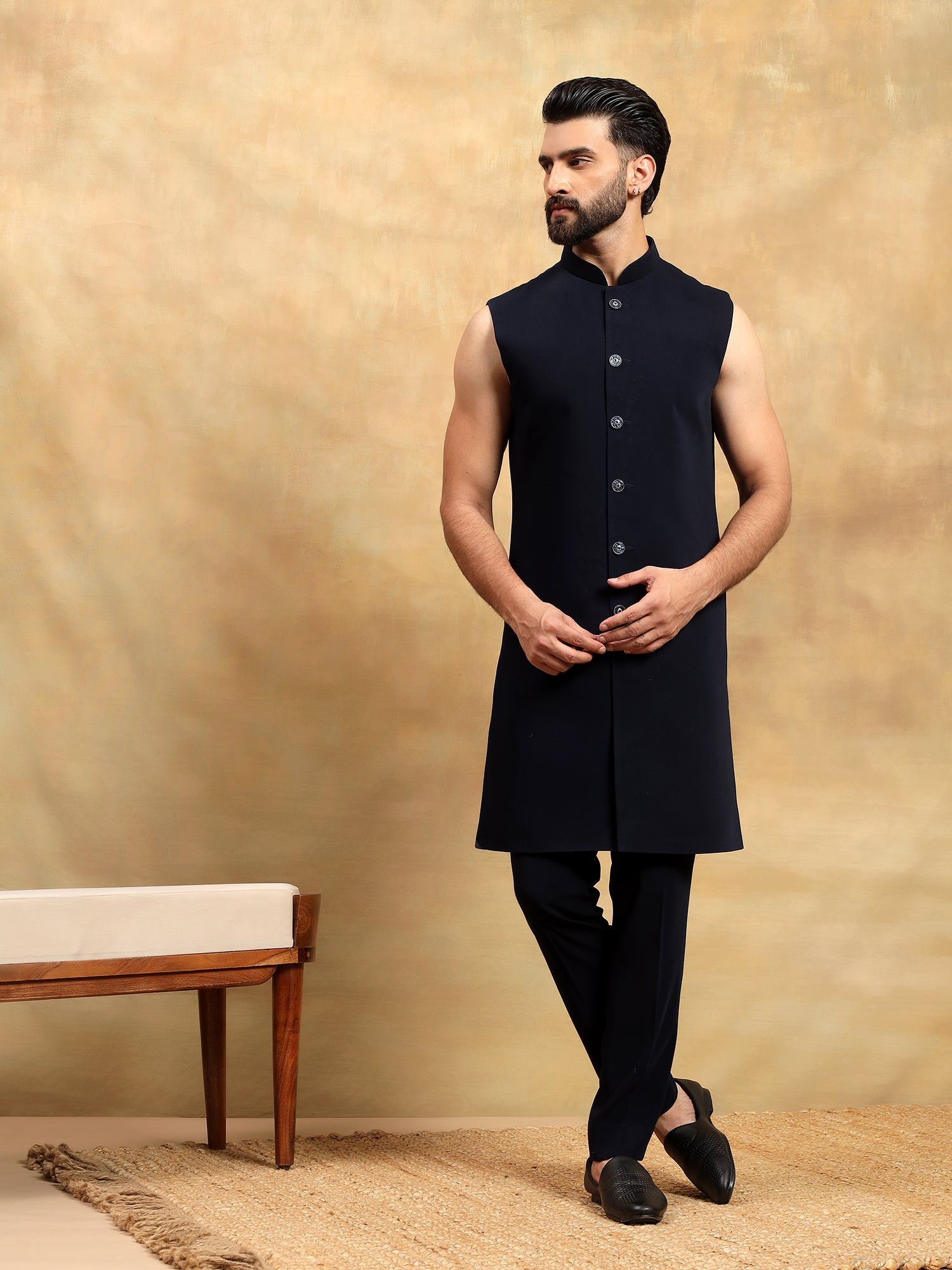 Navy Blue Lucknowi Indo Western Set