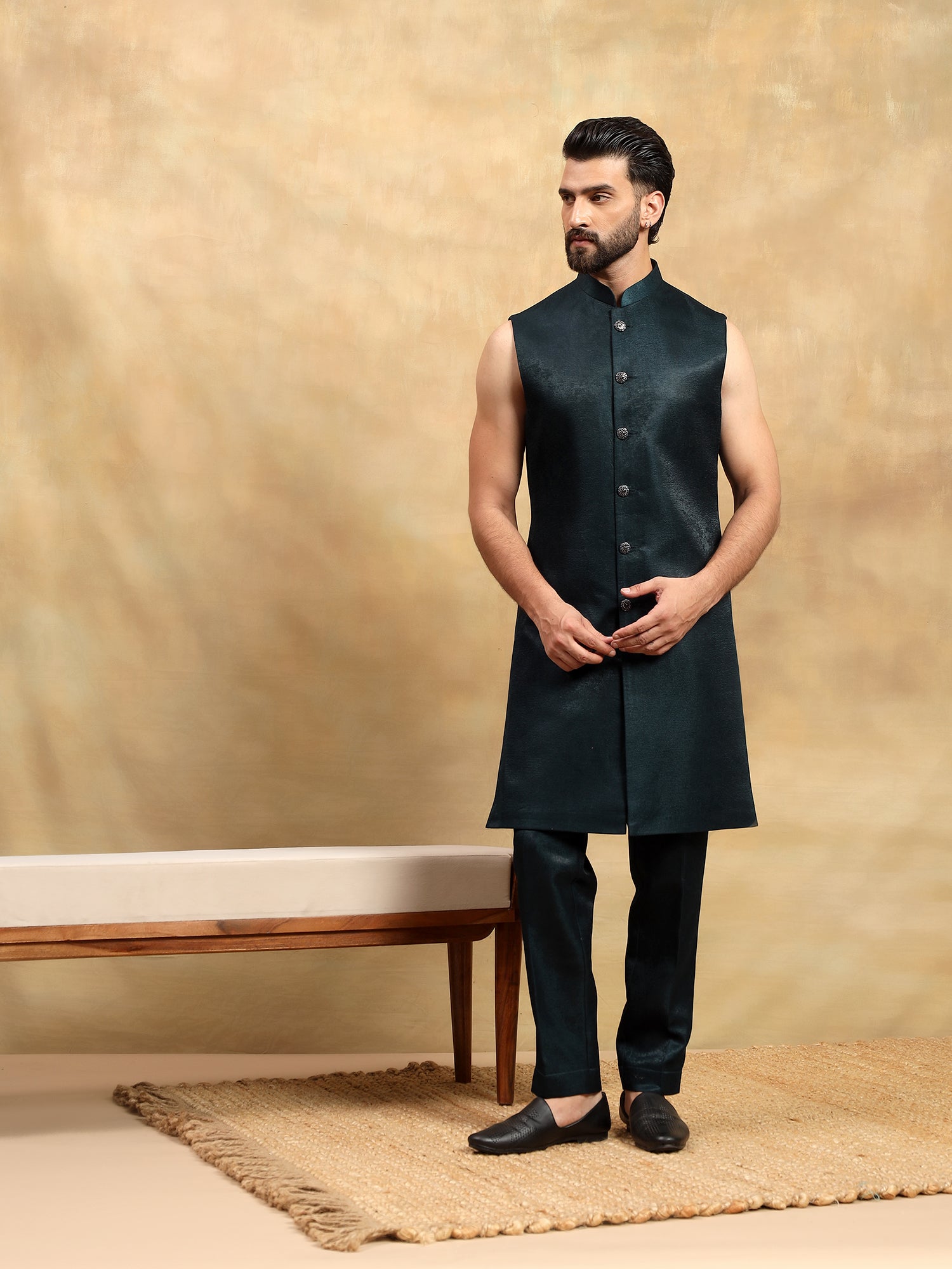Teal Blue 3 piece Indowestern Set