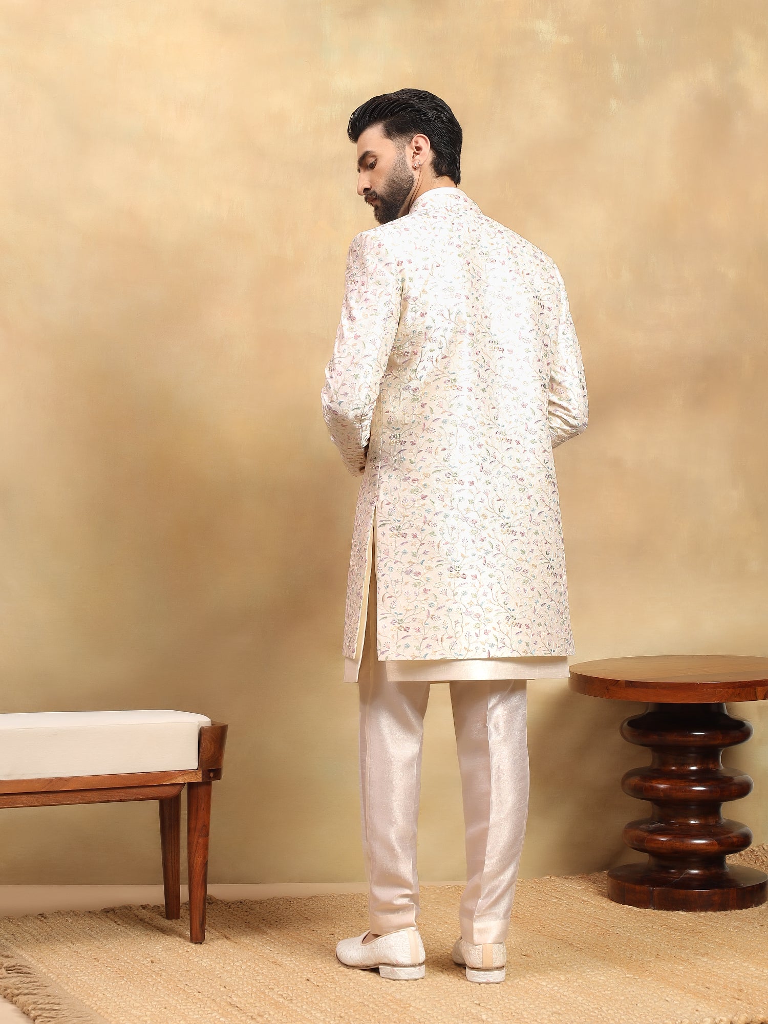 Cream Embroidered Indo Western Set