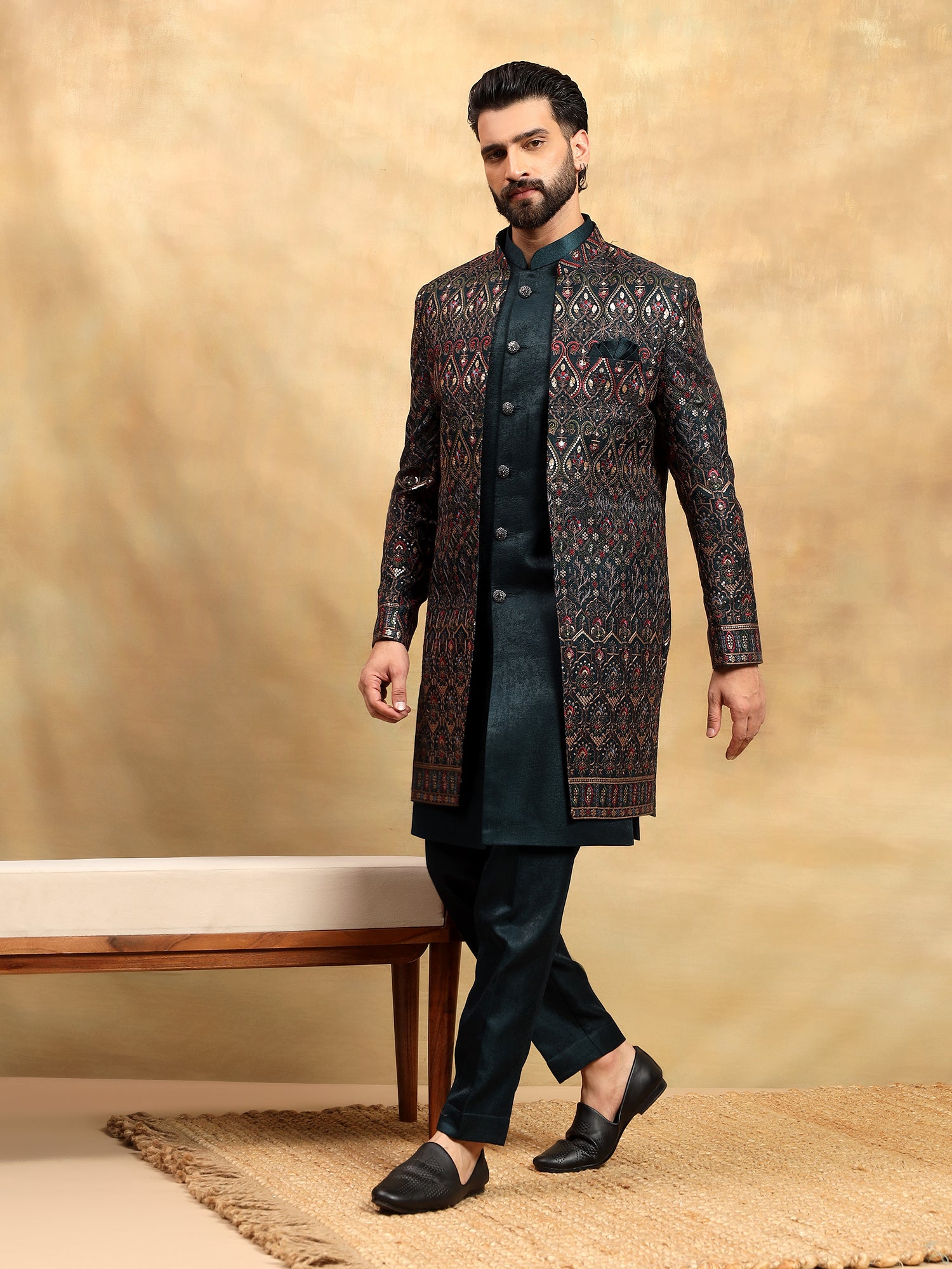 Teal Blue 3 piece Indowestern Set