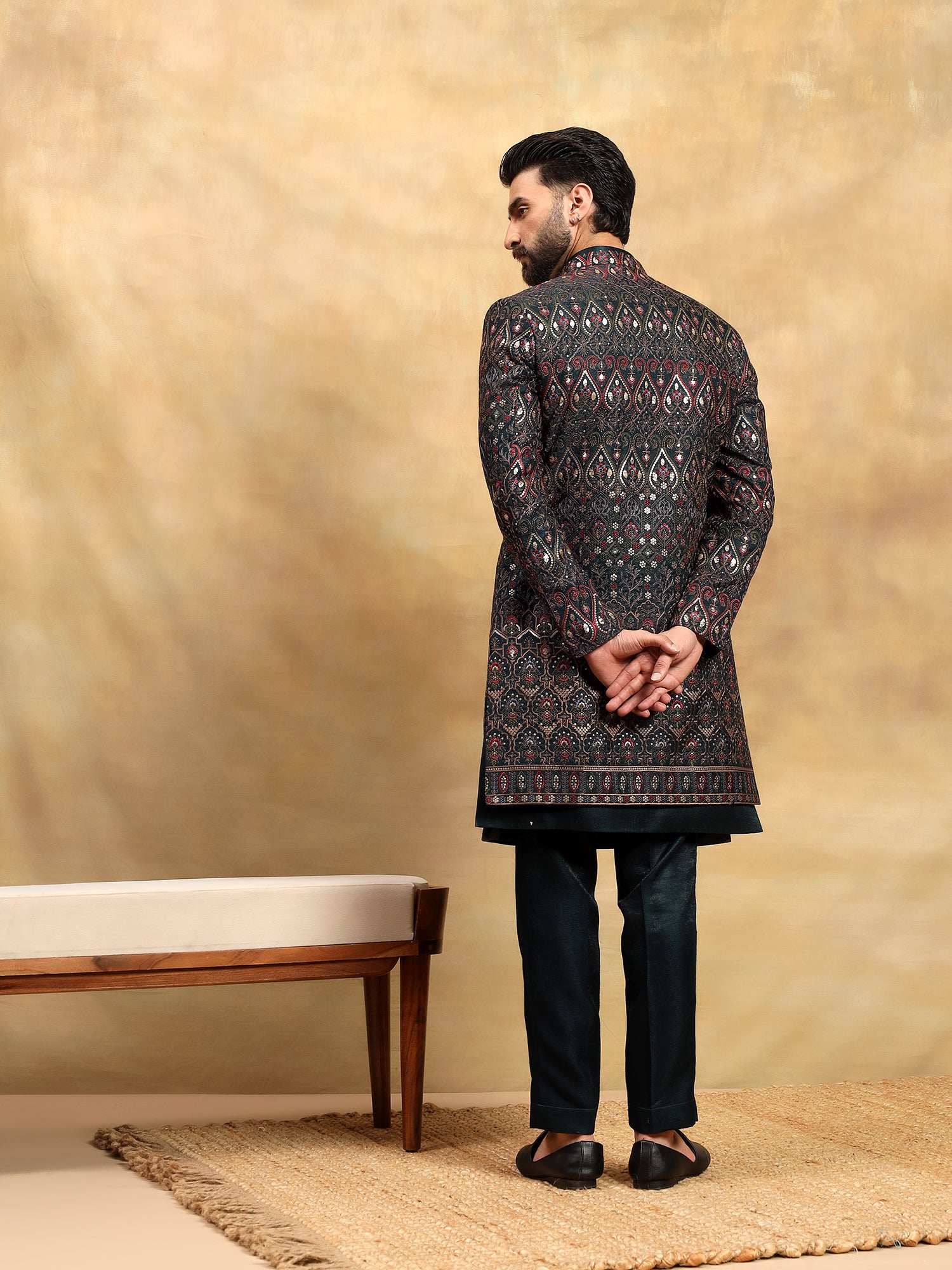 Teal Blue 3 piece Indowestern Set
