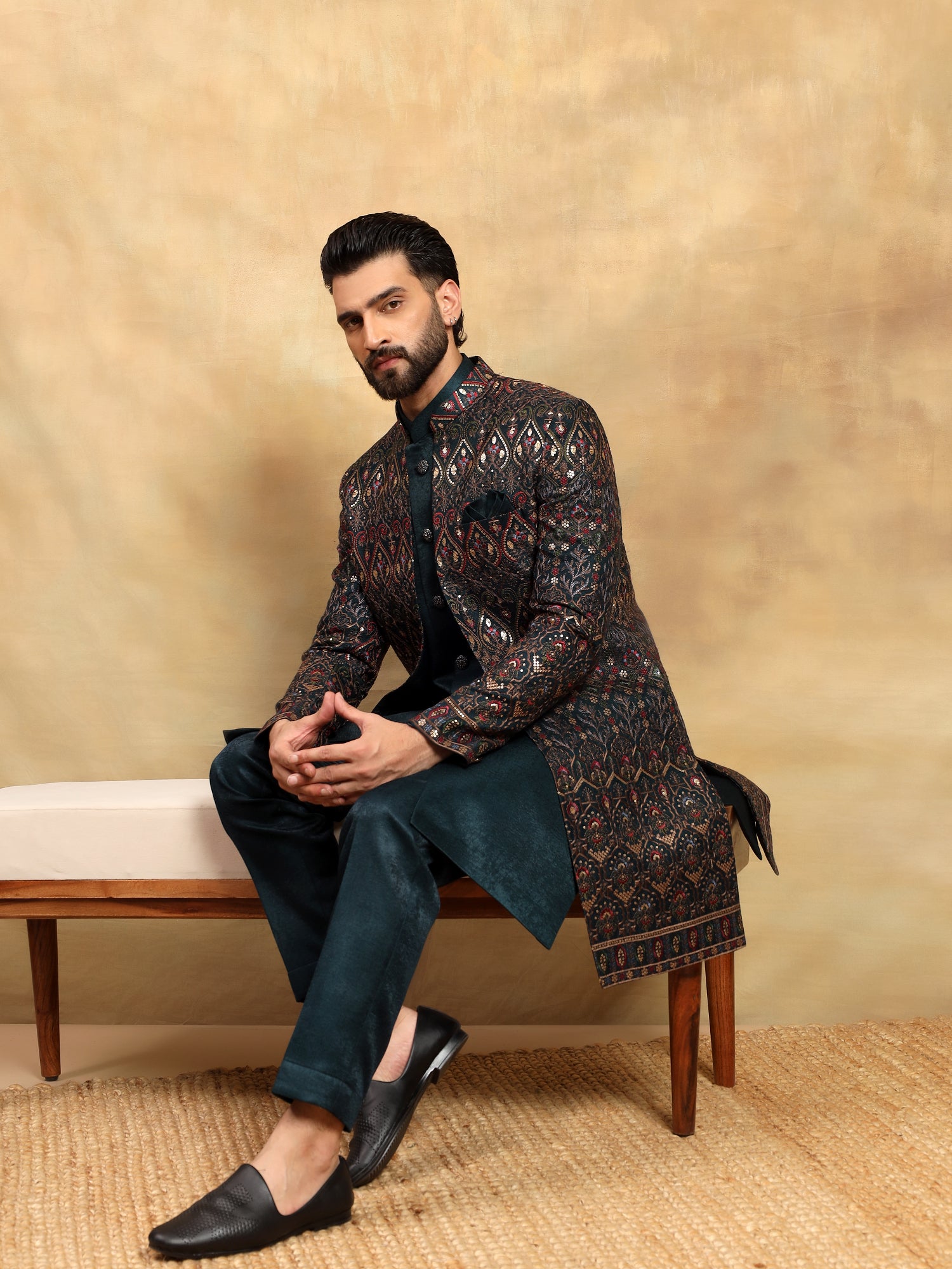 Teal Blue 3 piece Indowestern Set