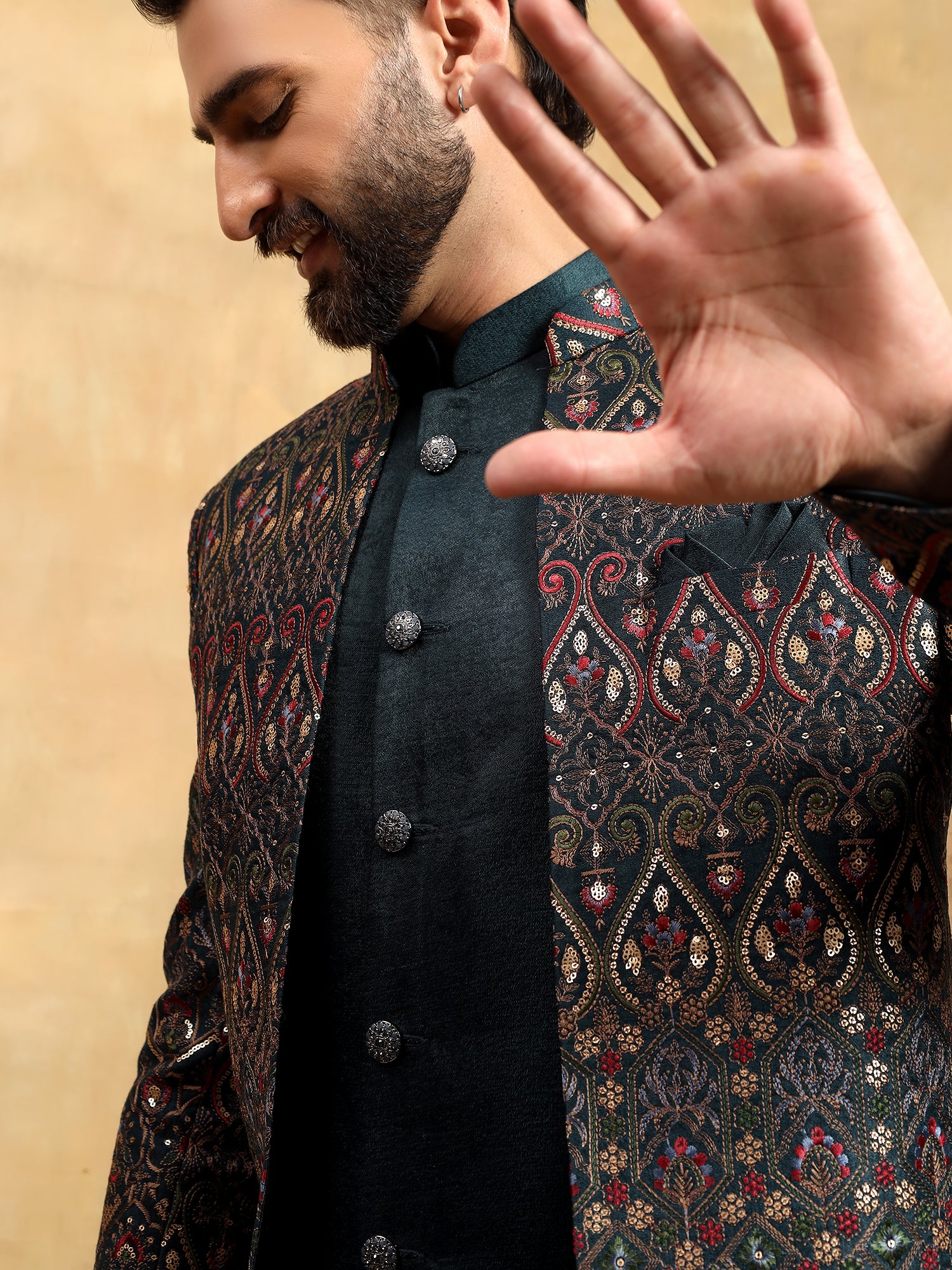 Teal Blue 3 piece Indowestern Set