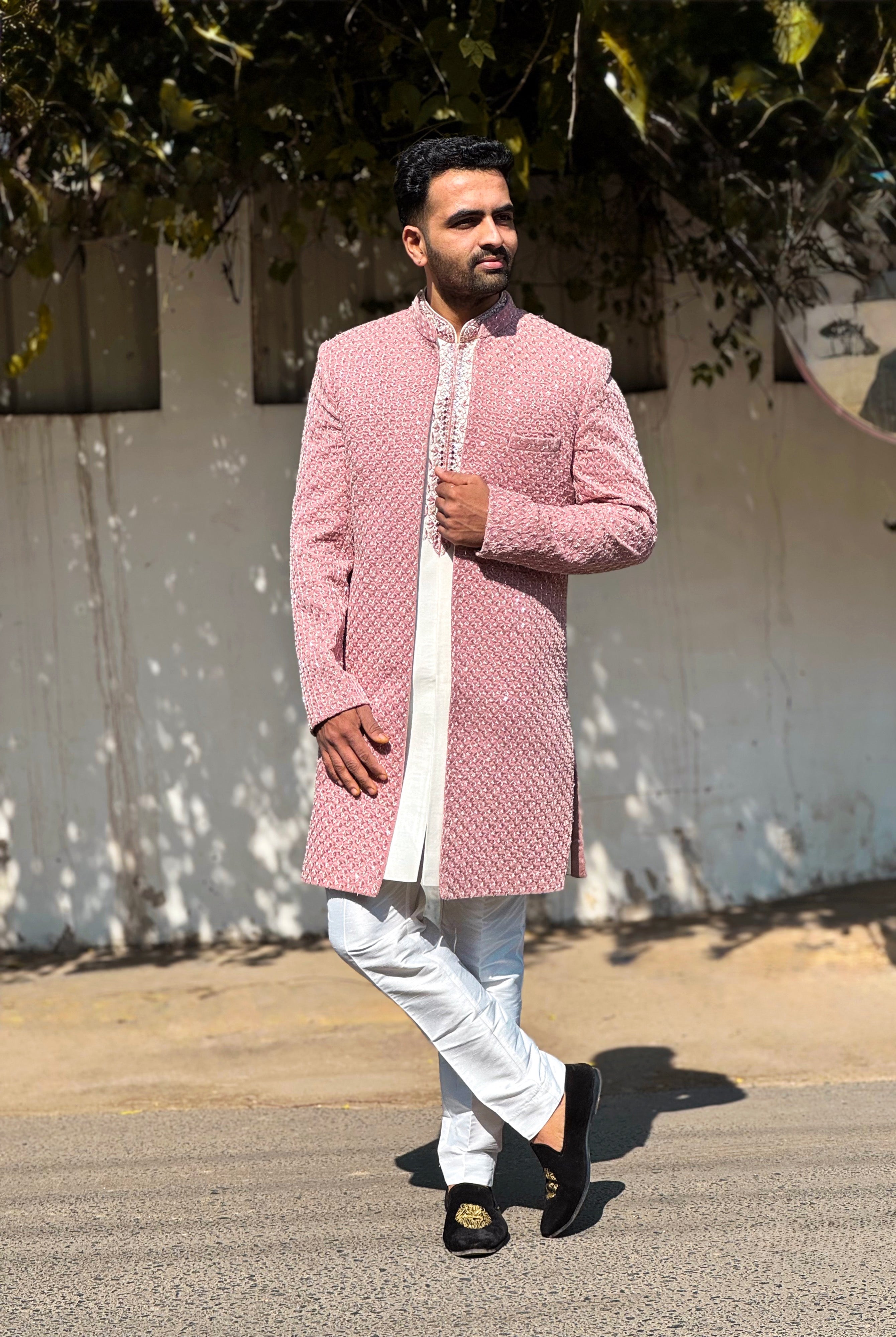 Lilac Velvet 3 Piece Set With Mirror Work