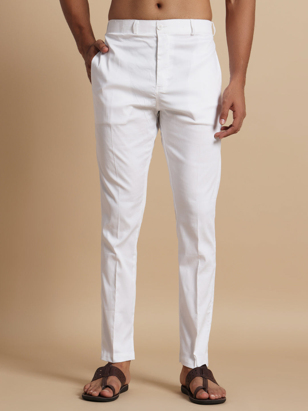 White Lycra Stretchable Half Elastic Pants