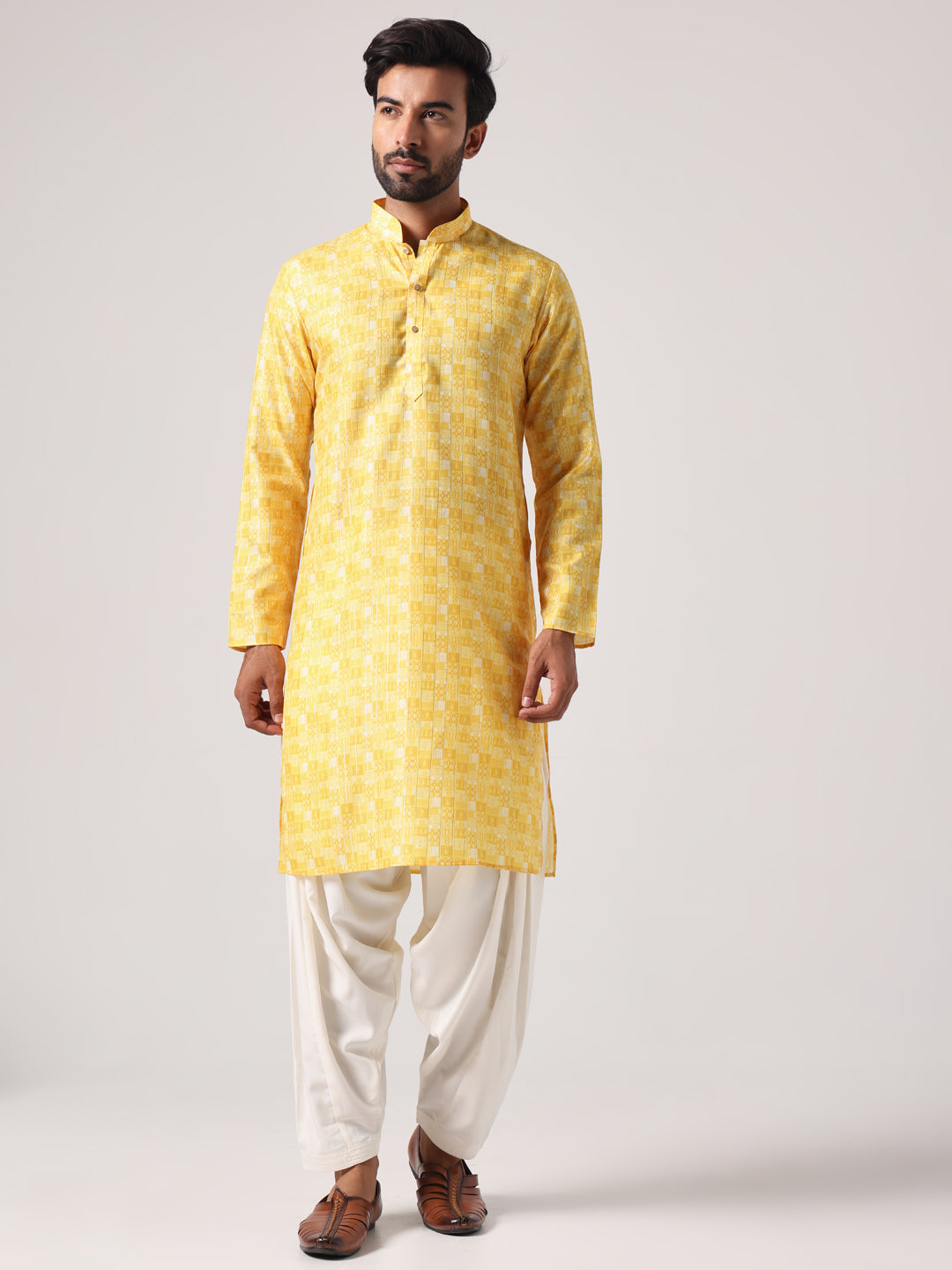 Men Yellow Printed Kurta Only