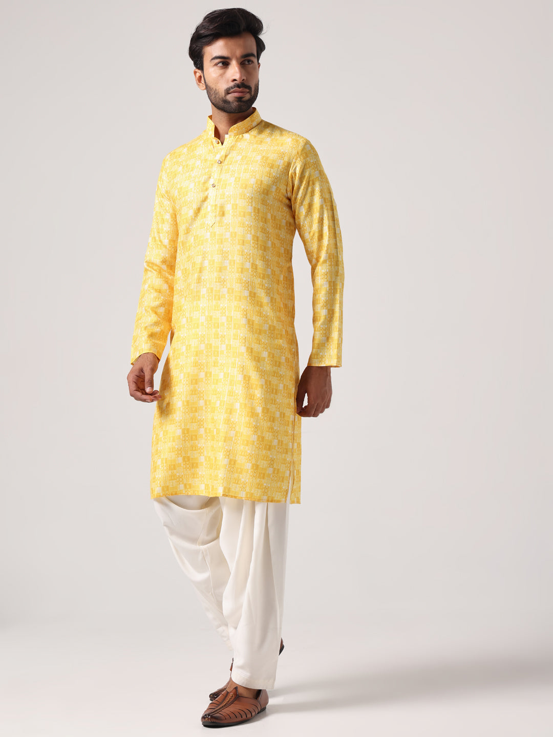 Men Yellow Printed Kurta Only