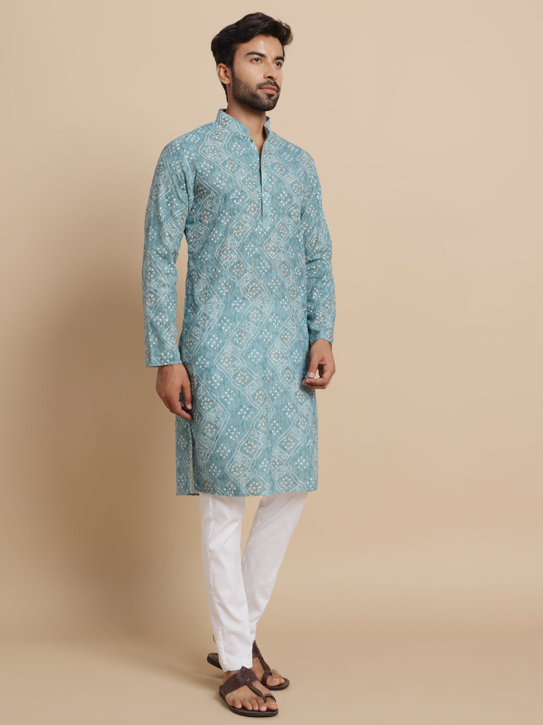 Sea Green Bandni Print Kurta Trouser Set