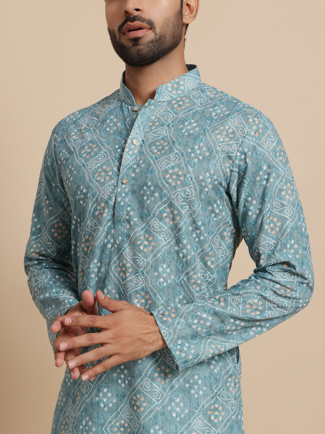 Sea Green Bandni Print Kurta Trouser Set