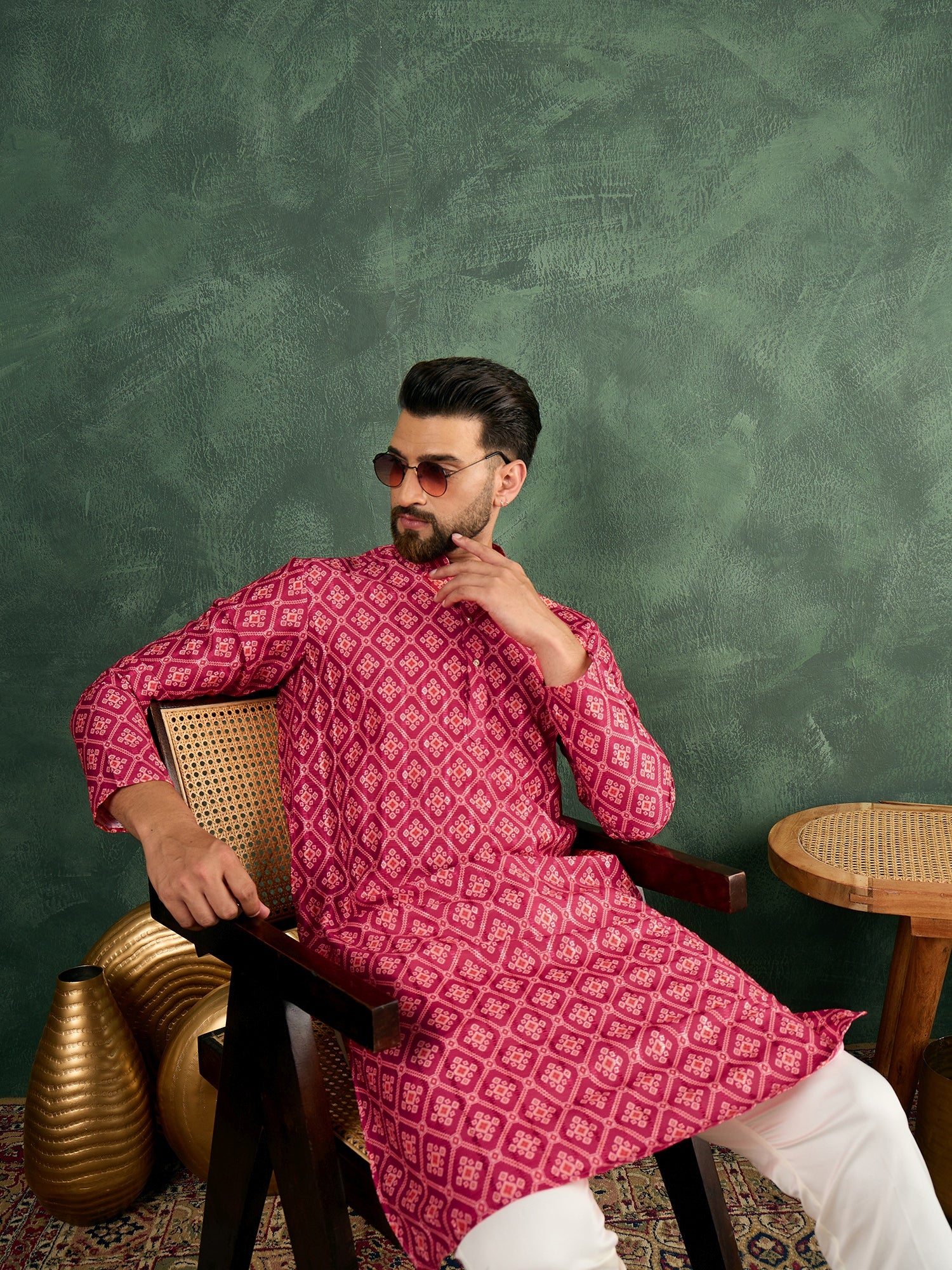 Pink Patola Silk Kurta Trouser Set