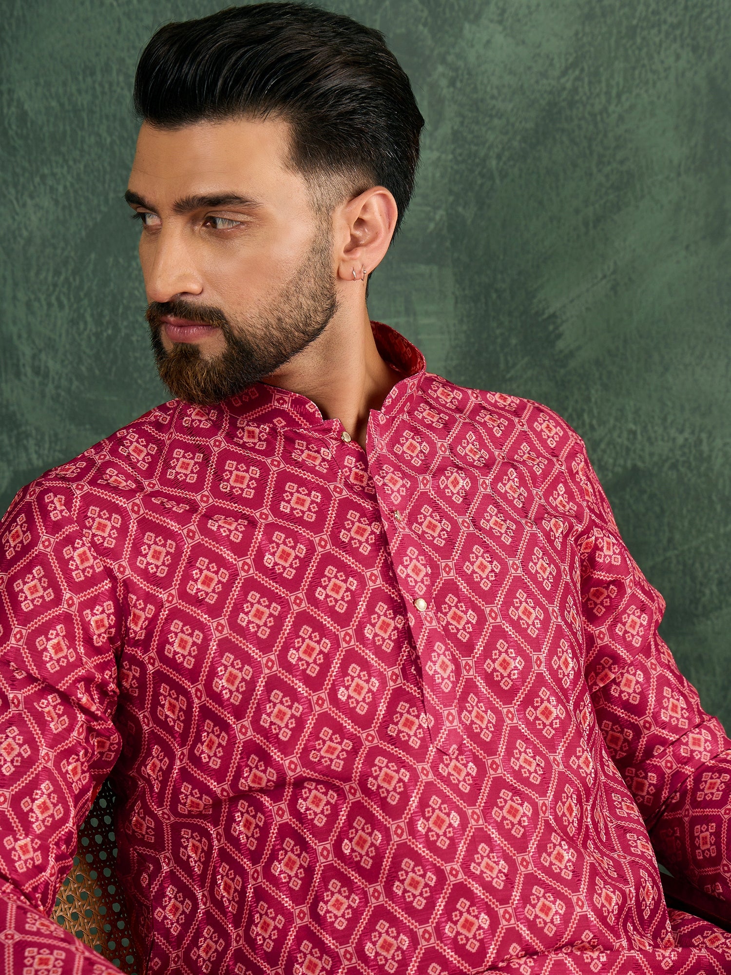 Pink Patola Silk Kurta Trouser Set