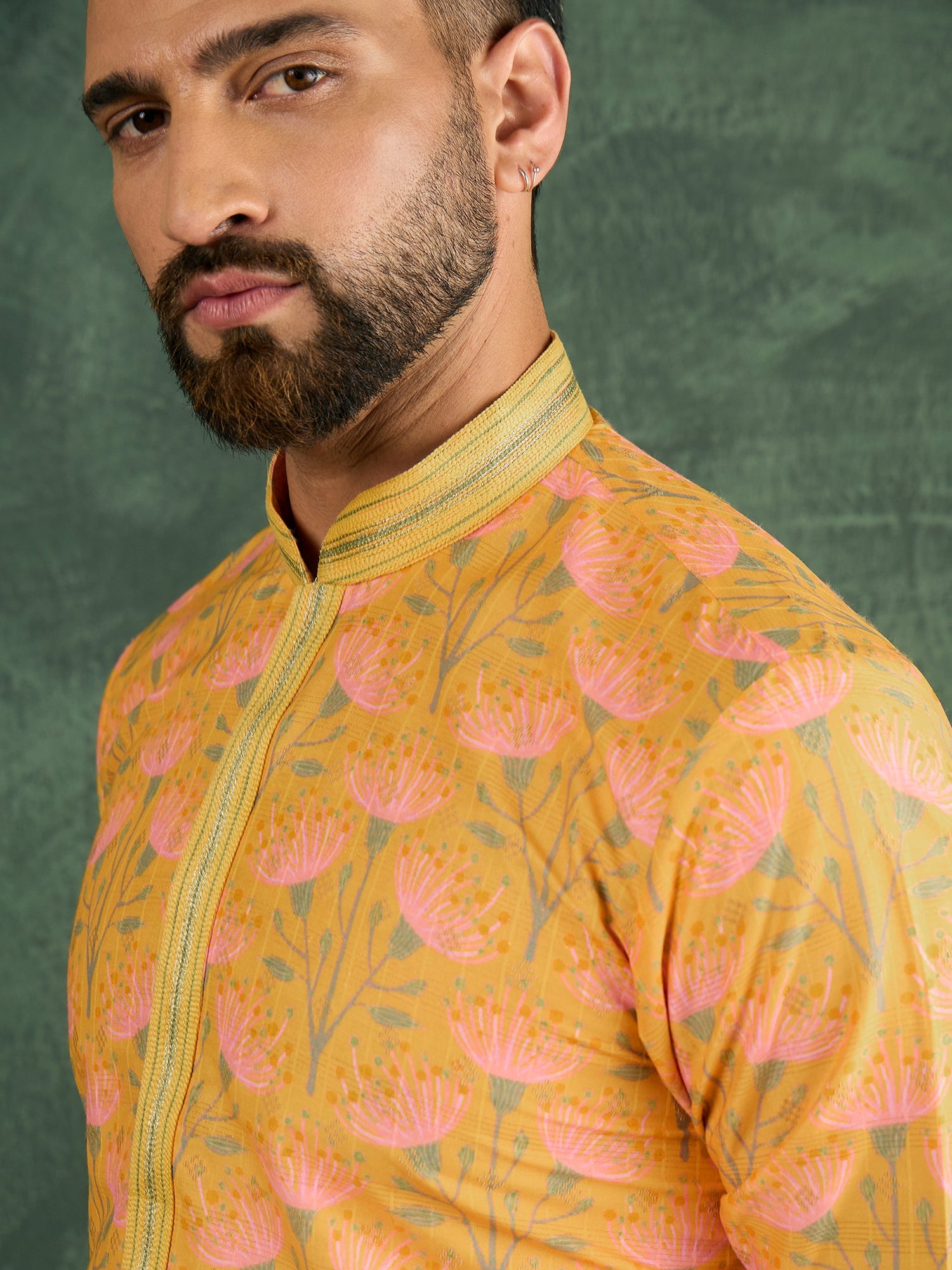 Yellow Silk Pintex Kurta Trouser Set