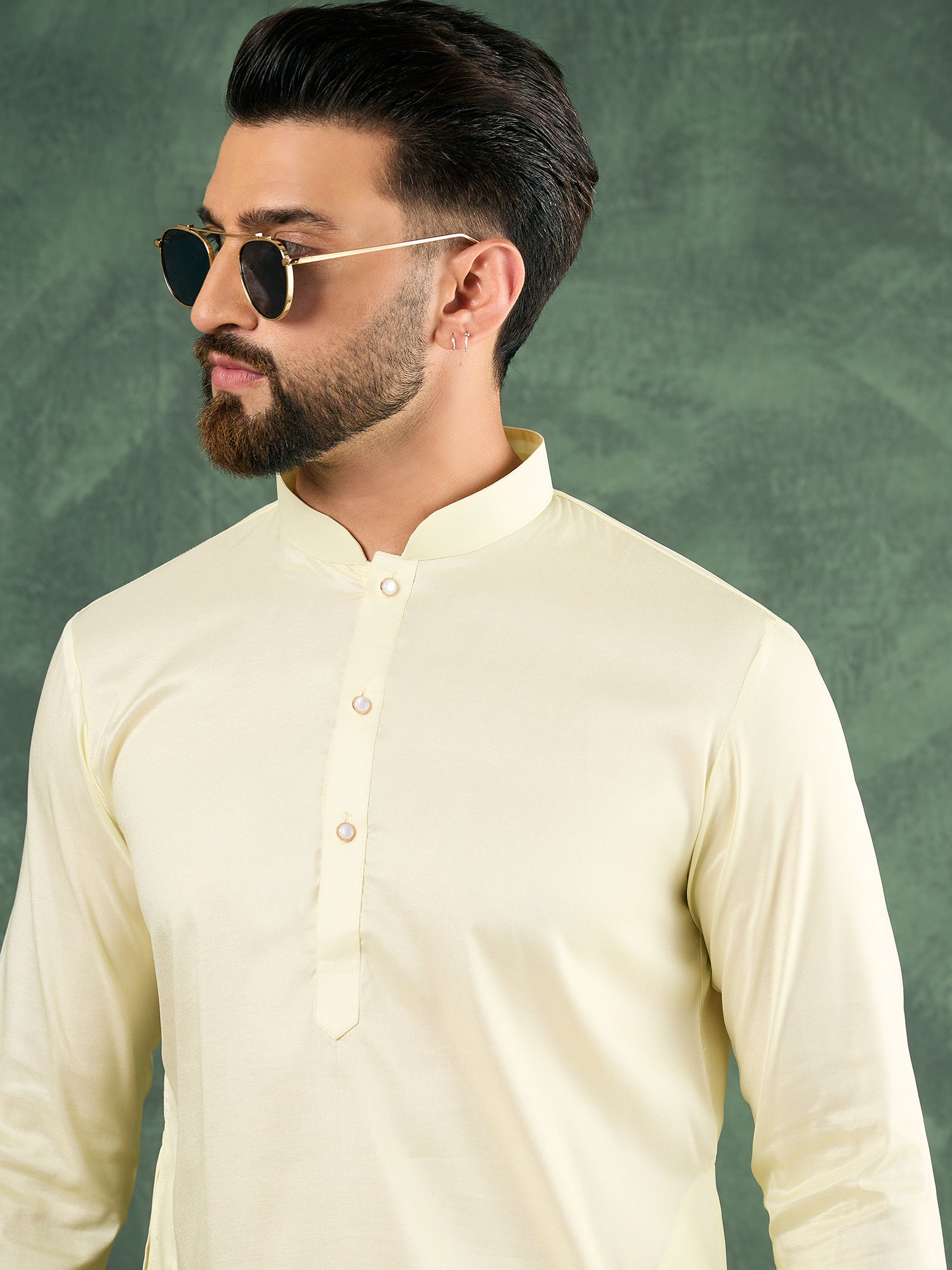 Men Green Silk Ombre Kurta Only