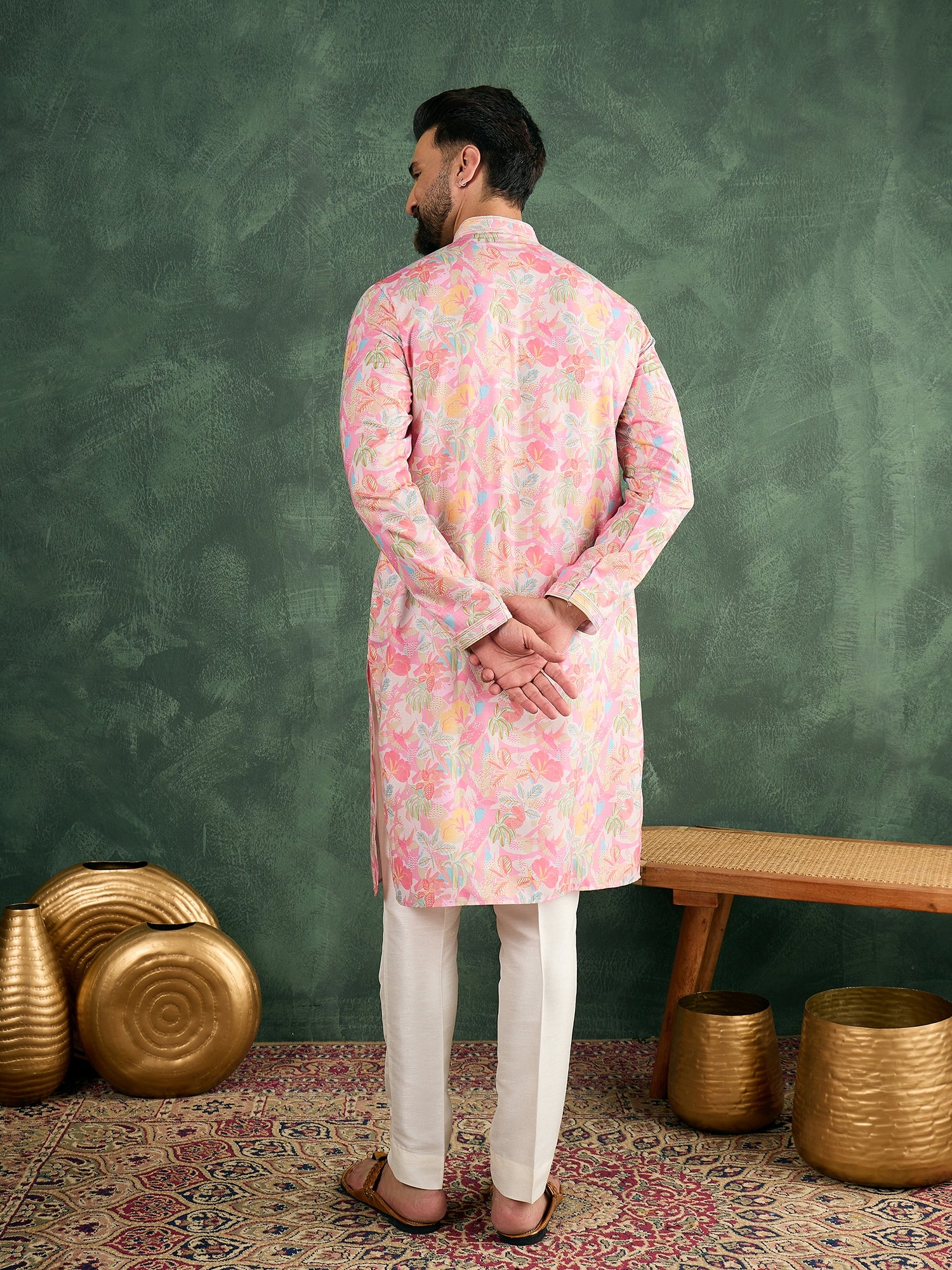 Men Floral Design Kurta Trouser Set