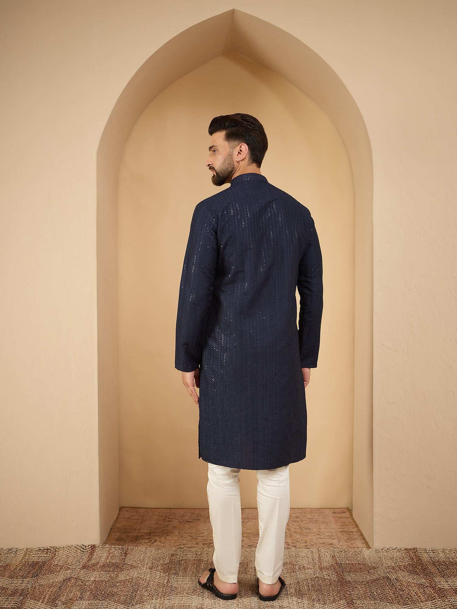 Men Dark Grey Lucknowi Sequinze Kurta Trouser Set
