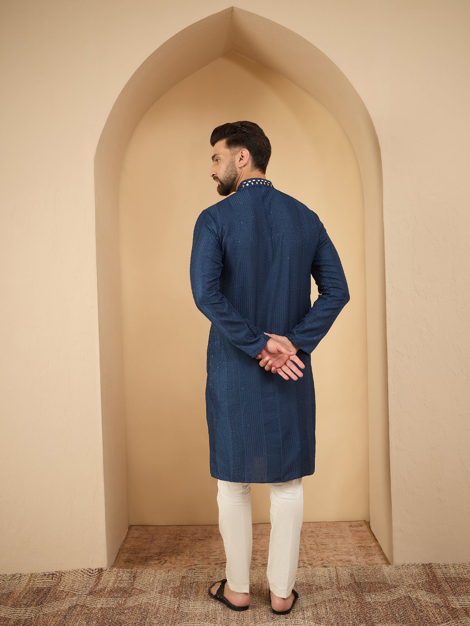 Navy Blue Sequinze Kurta With Mirror Work Set