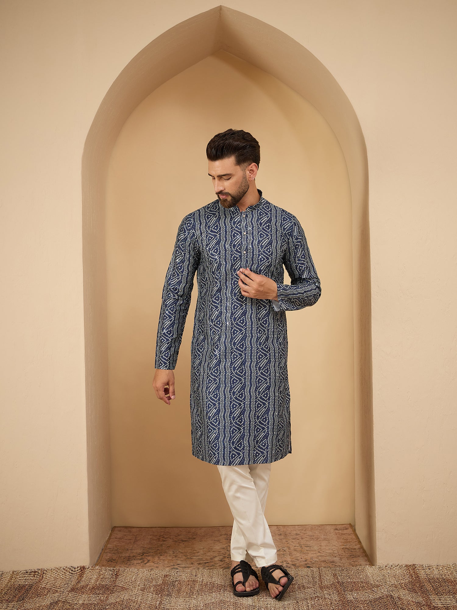 Navy Blue Bandndi With Sequinze Kurta Trouser Set
