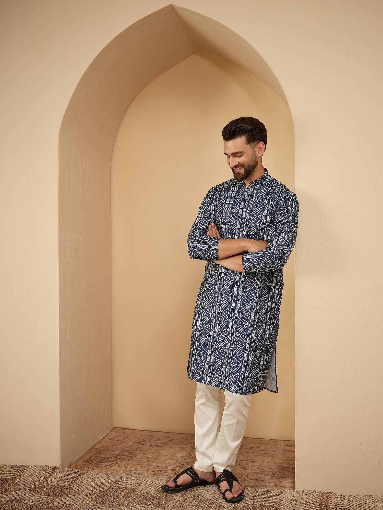 Navy Blue Bandndi With Sequinze Kurta Trouser Set