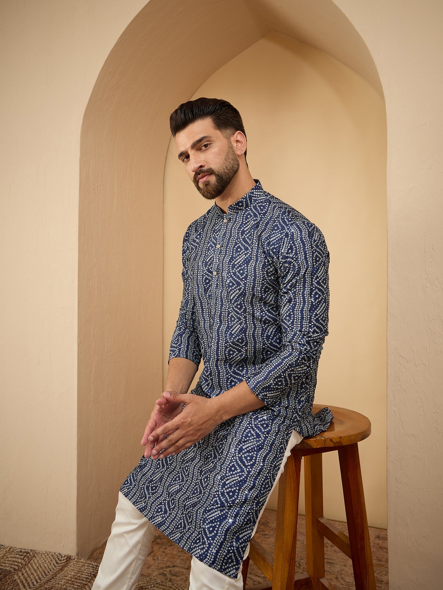 Navy Blue Bandndi With Sequinze Kurta Trouser Set