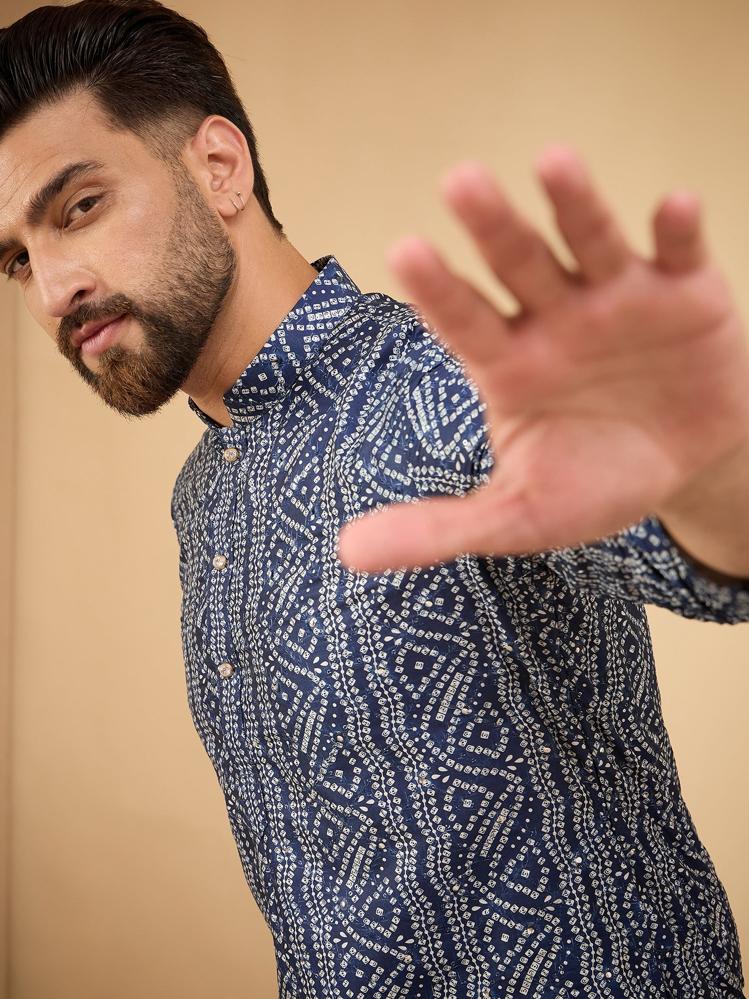 Navy Blue Bandndi With Sequinze Kurta Trouser Set