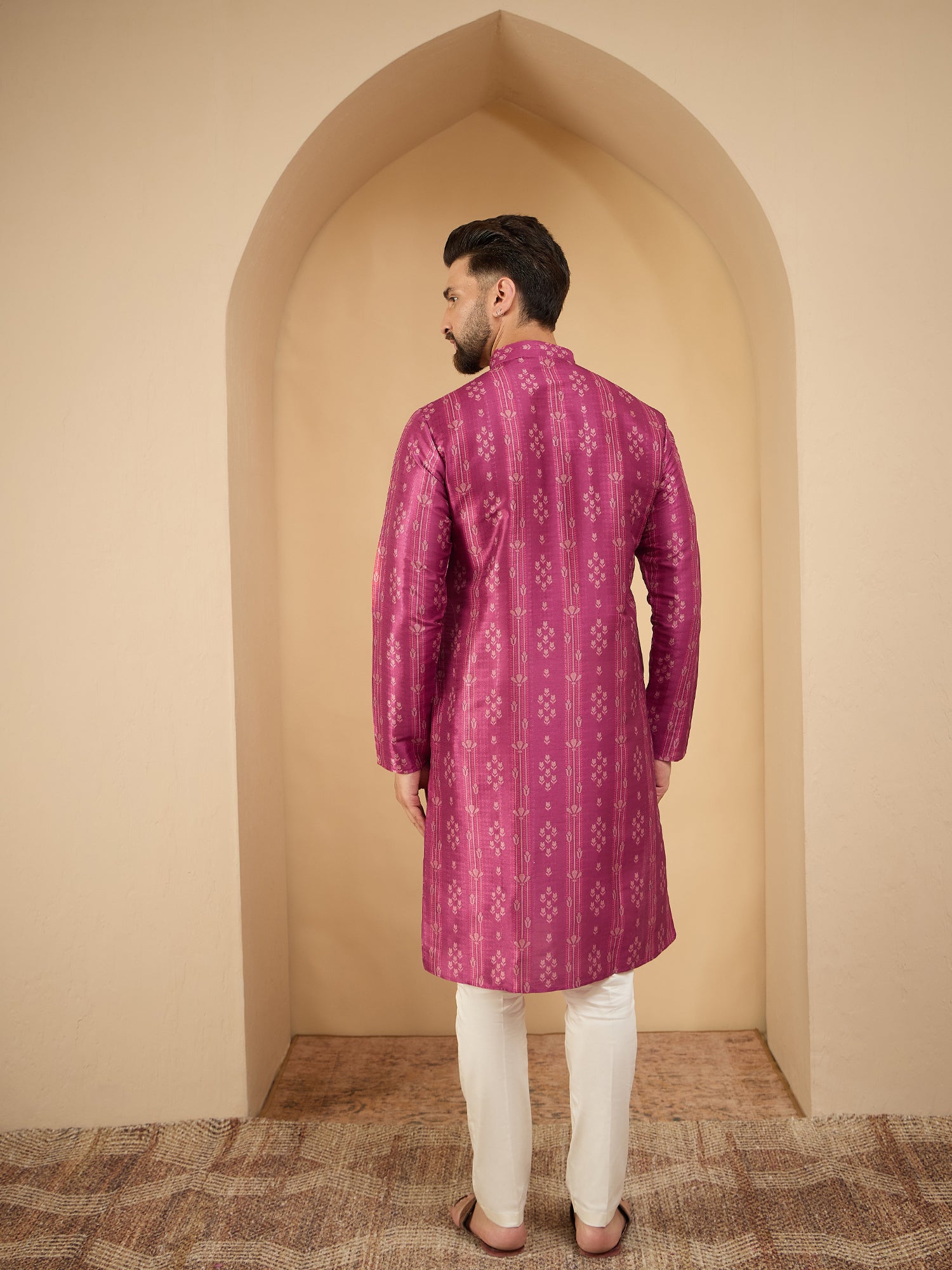 Men Purple Printed Kurta Trouser Set