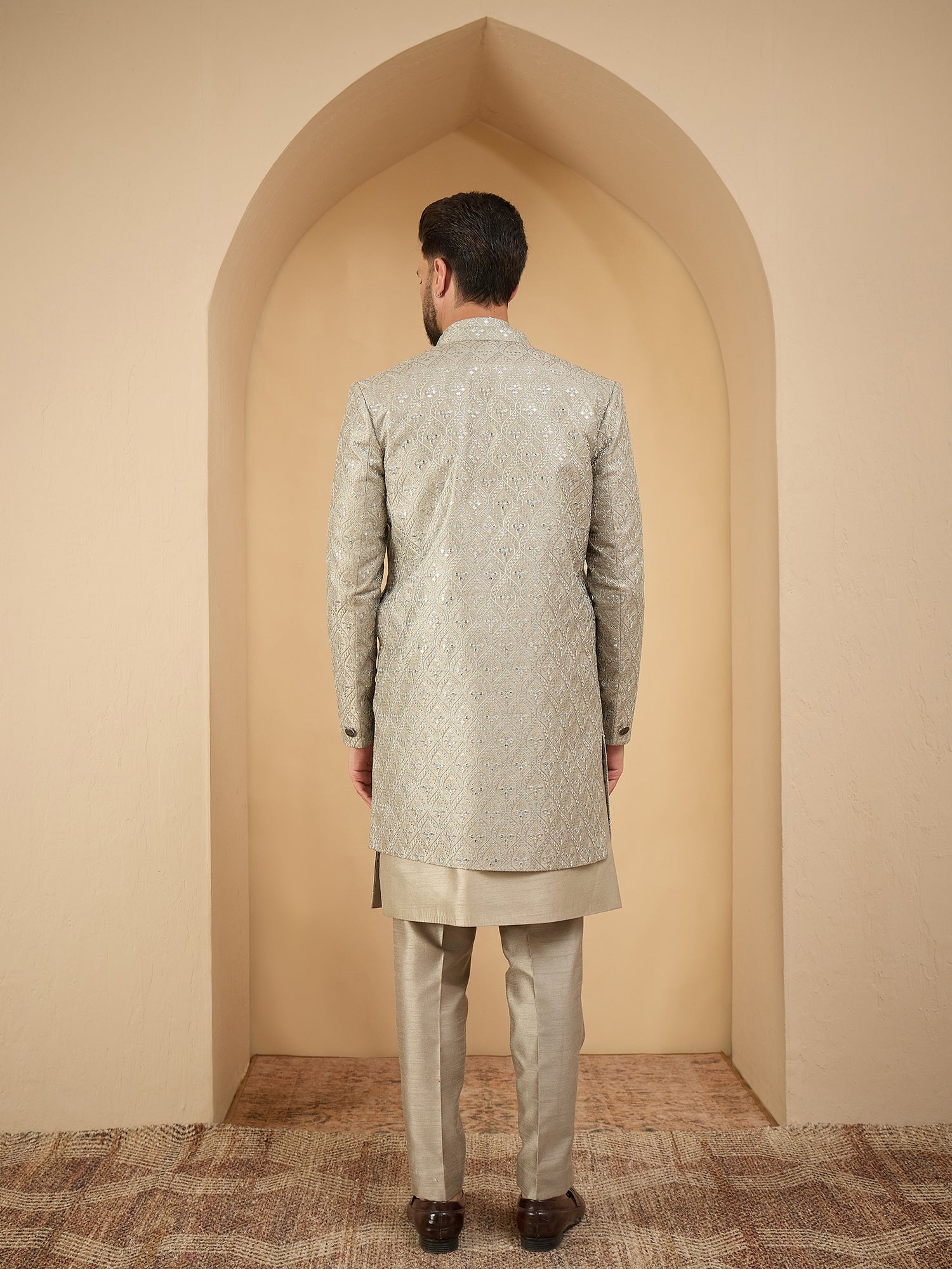 Sage Green Lucknowi 3 Piece Indo Western Set