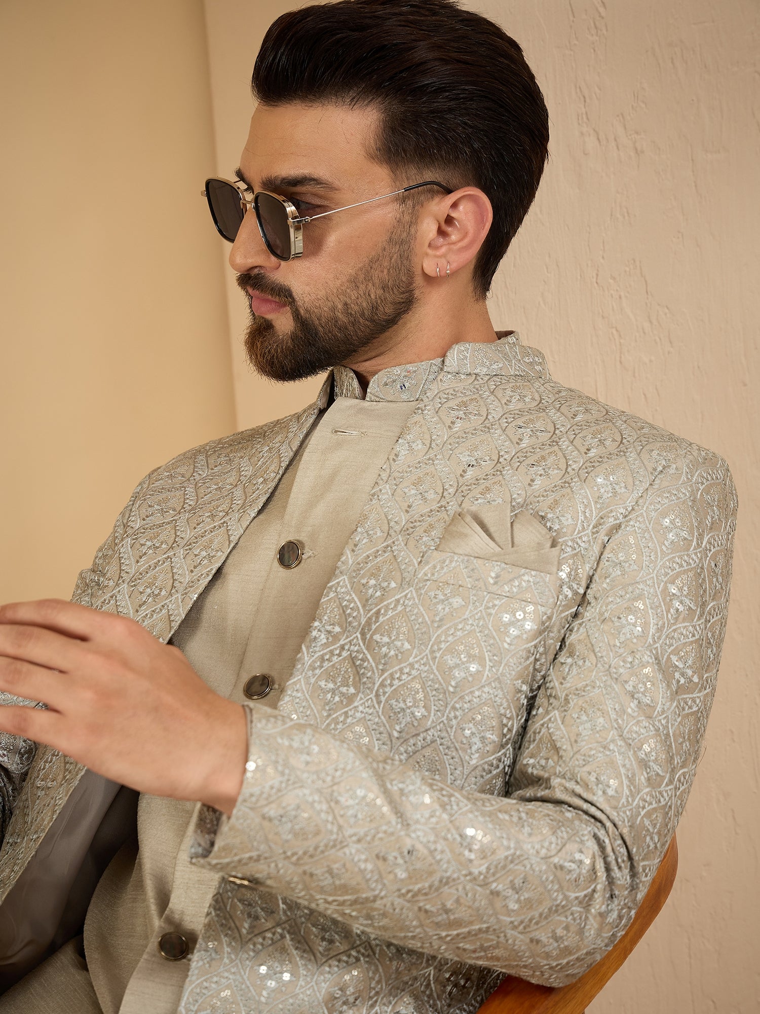 Sage Green Lucknowi 3 Piece Indo Western Set