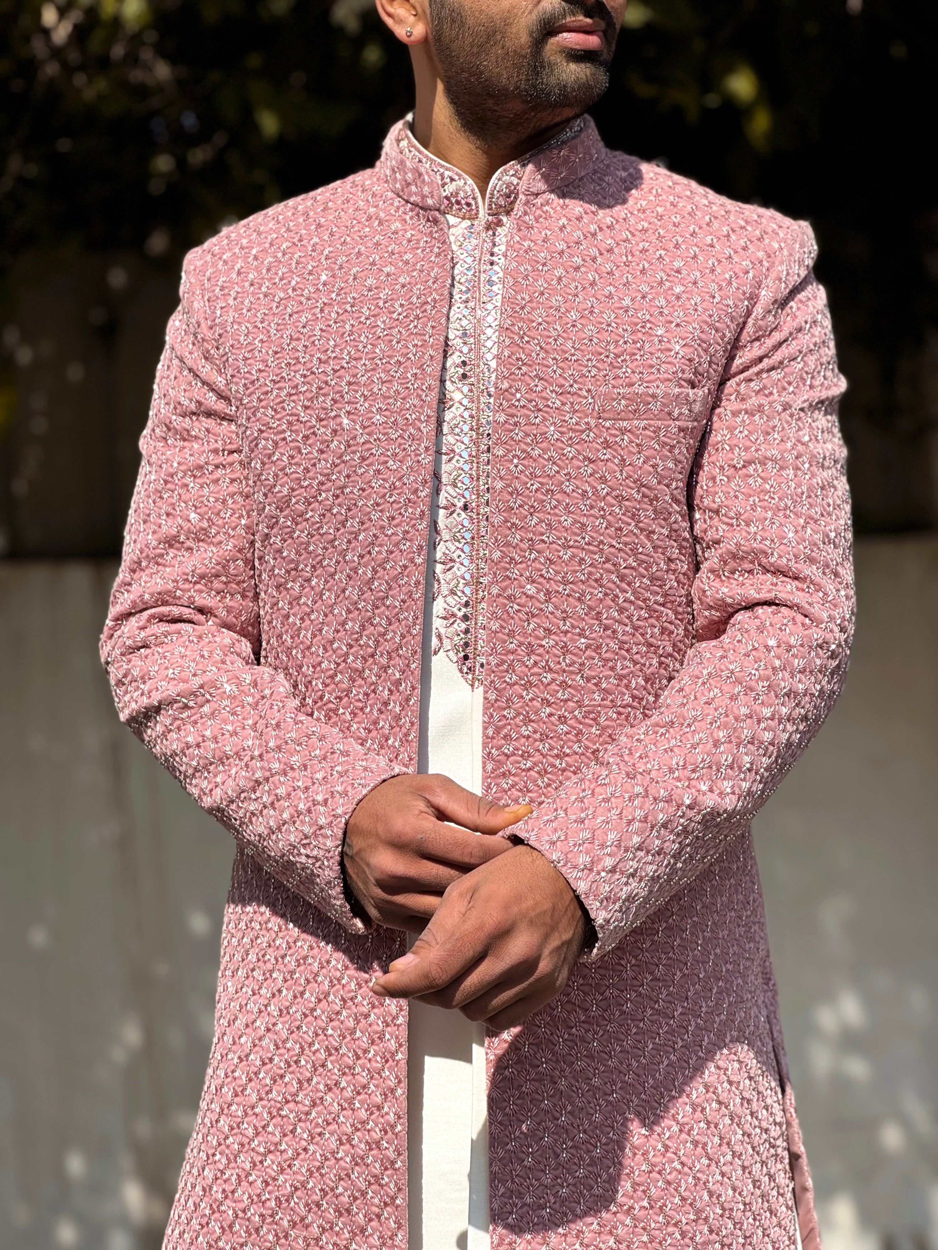 Lilac Velvet 3 Piece Set With Mirror Work