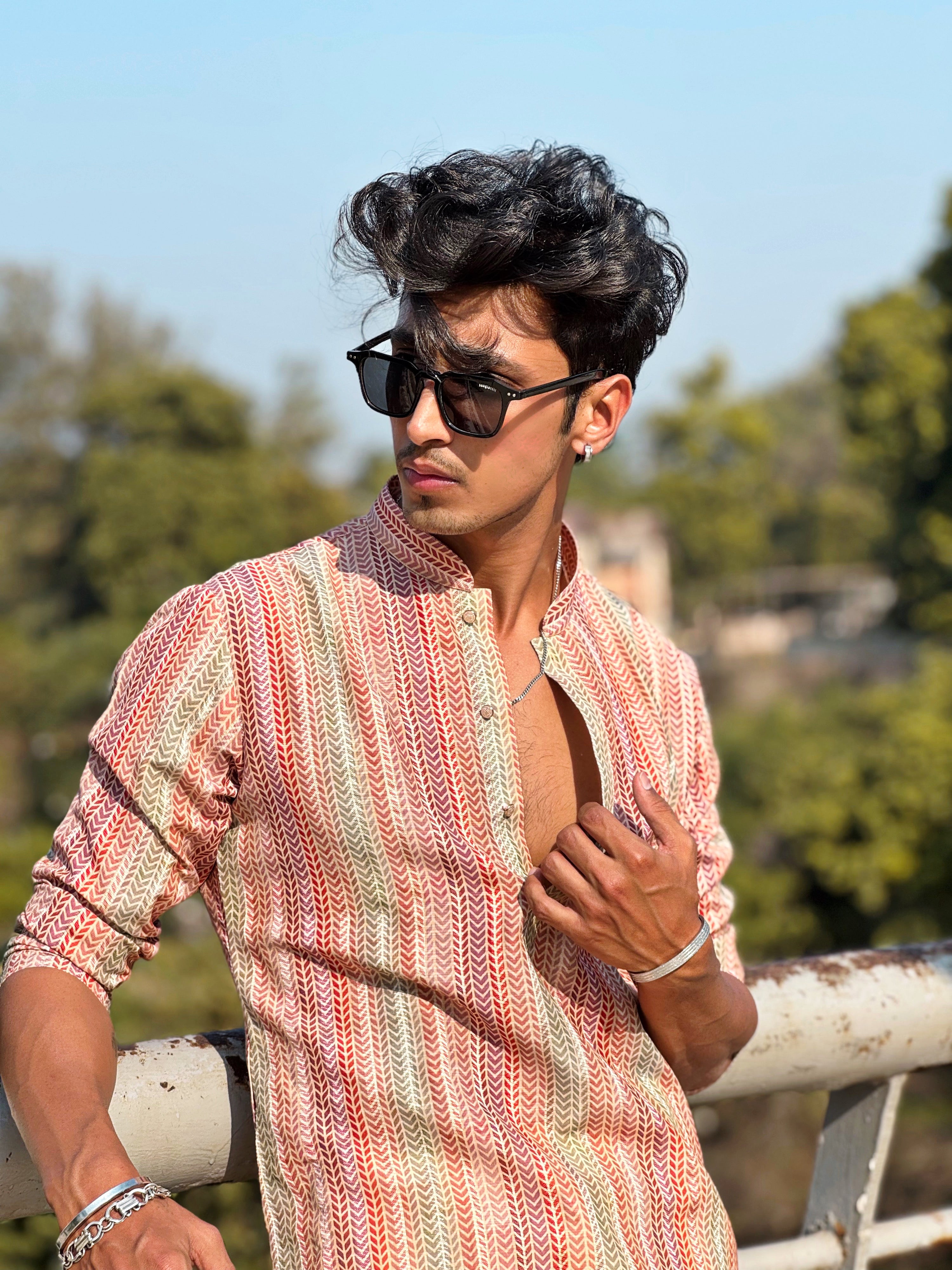 MultiColour Silk Kurta Trouser Set With Self Butti