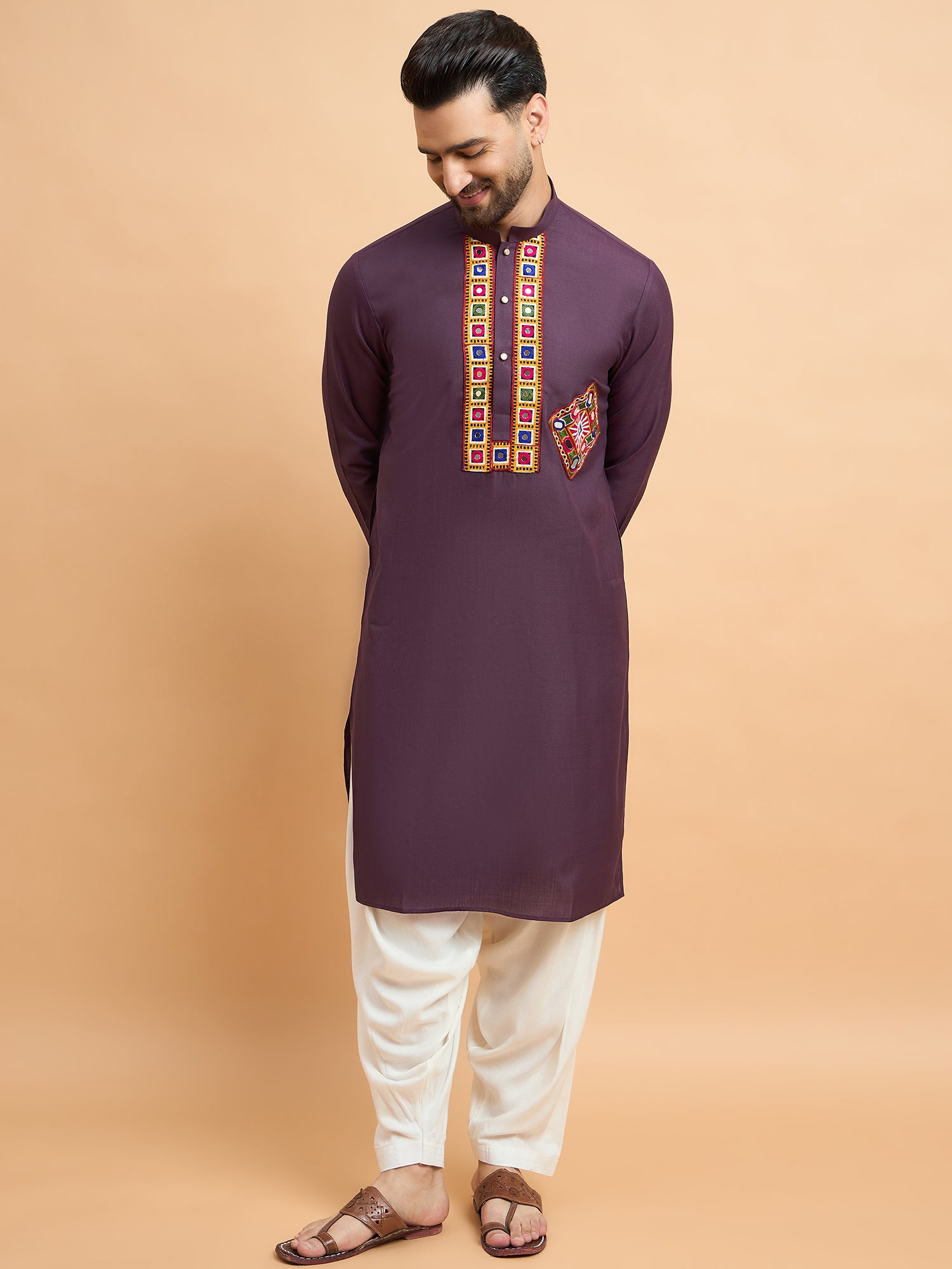 Purple Wine Gamthi Work Navratri Special Kurta Only