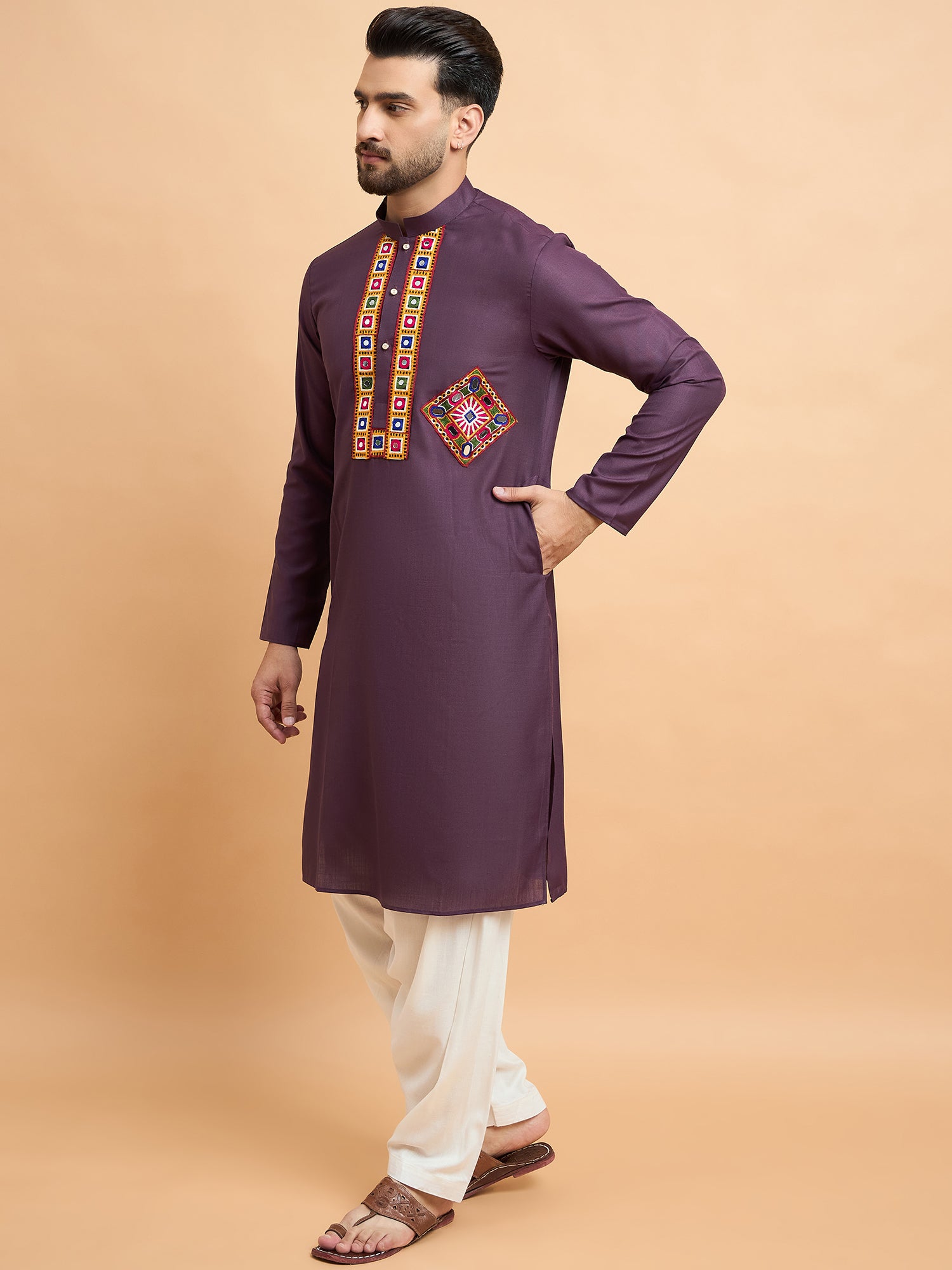 Purple Wine Gamthi Work Navratri Special Kurta Only