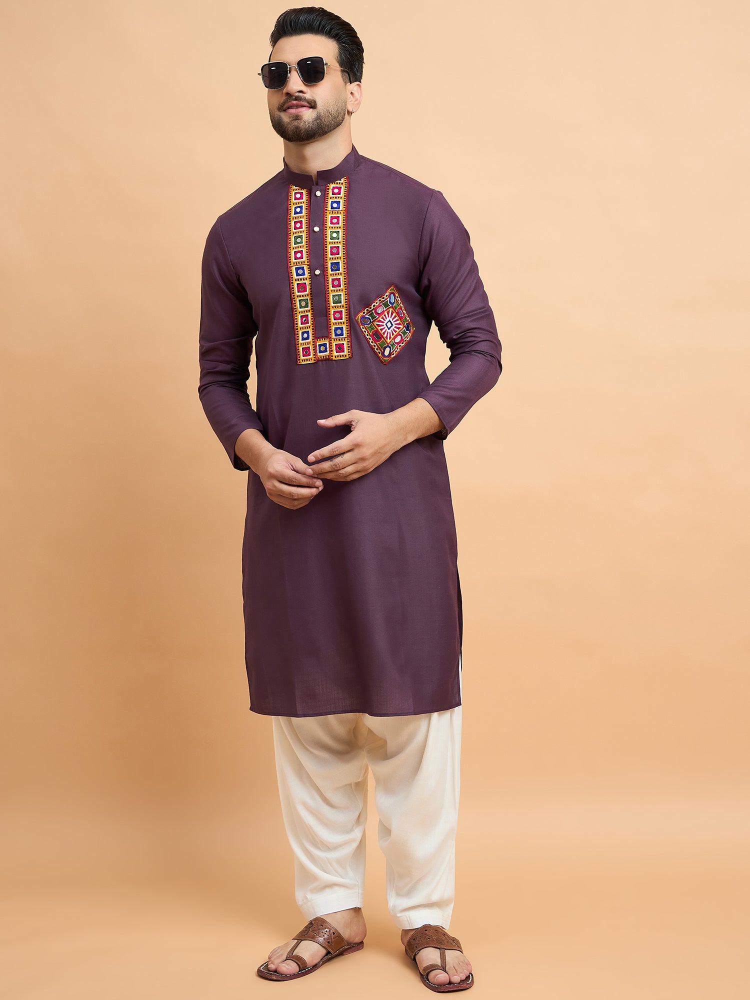 Purple Wine Gamthi Work Navratri Special Kurta Only