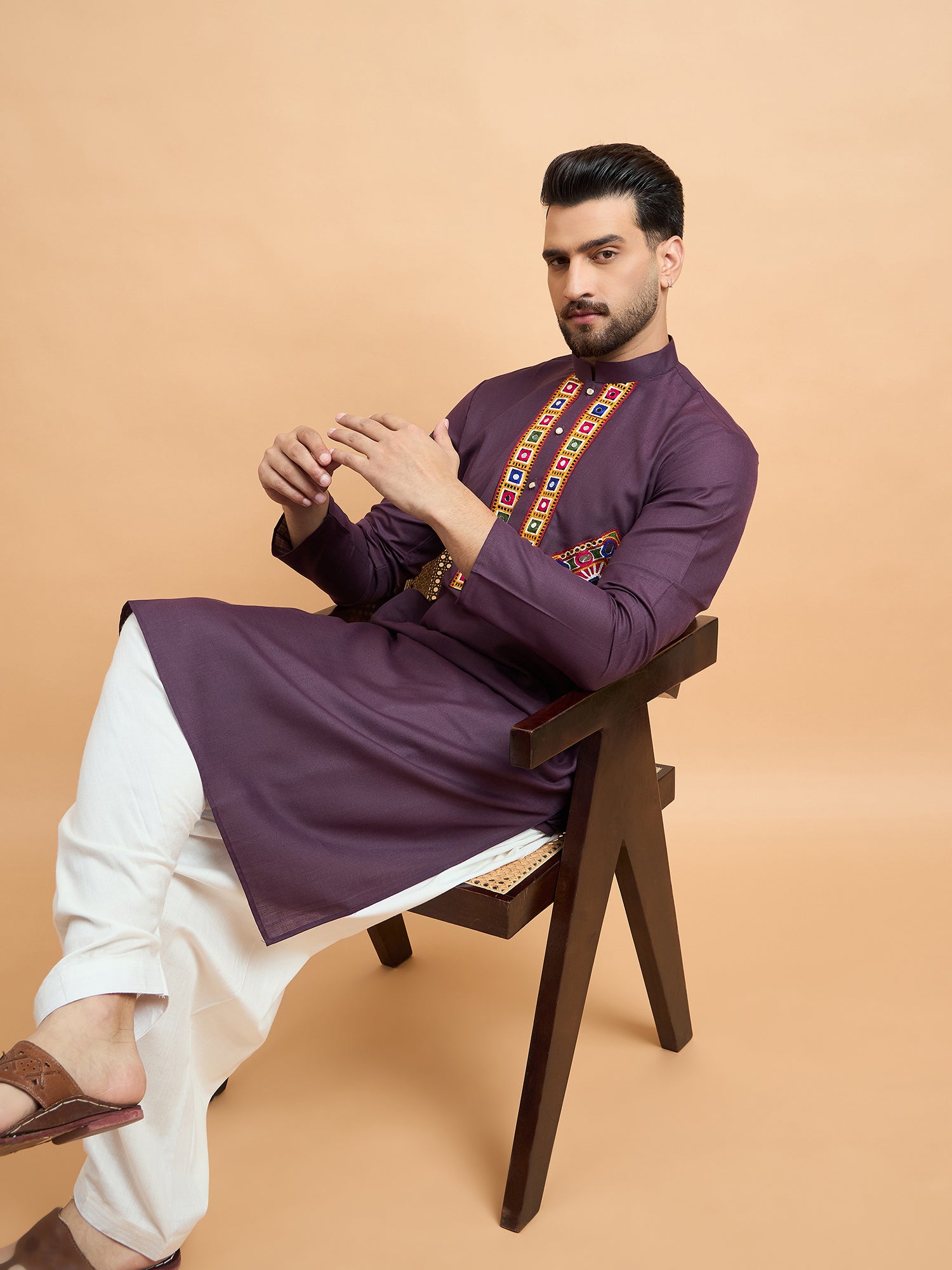 Purple Wine Gamthi Work Navratri Special Kurta Only