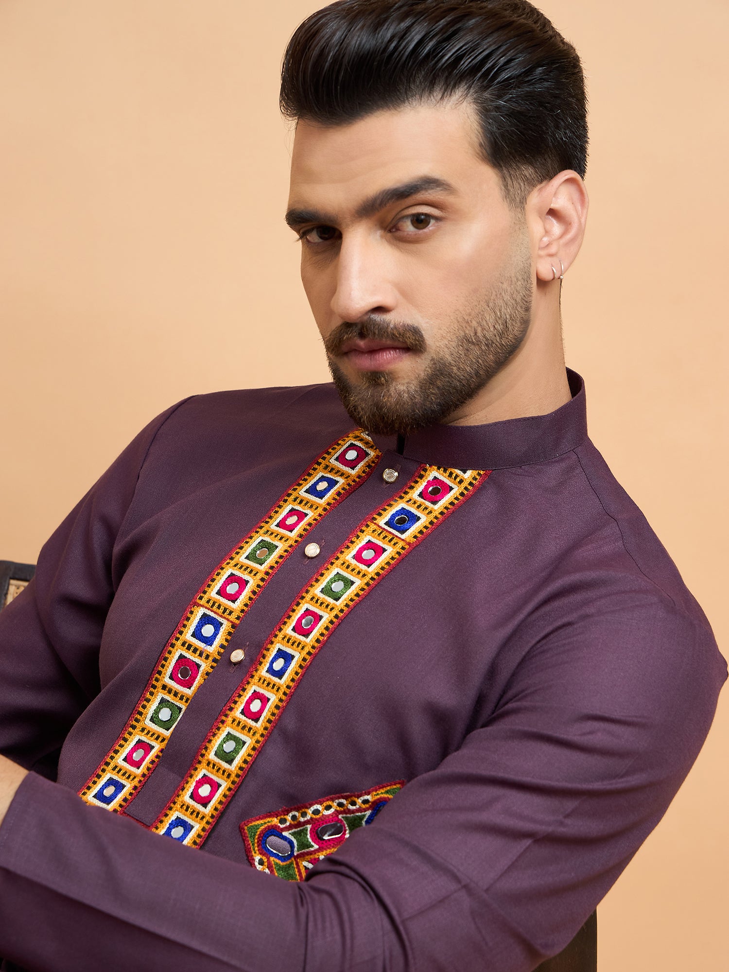 Purple Wine Gamthi Work Navratri Special Kurta Only