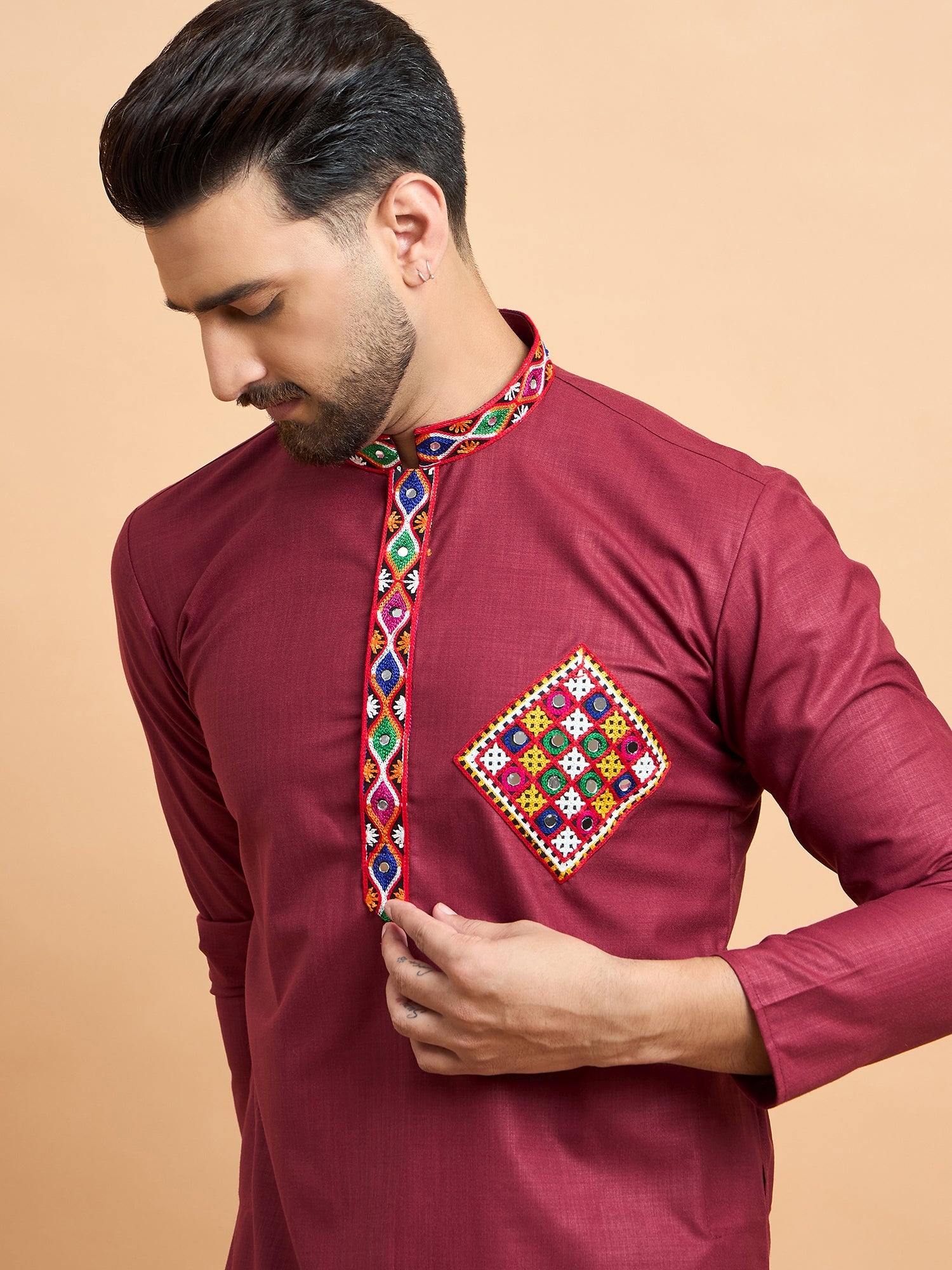 Maroon Gamthi Work Navratri Special Kurta Only