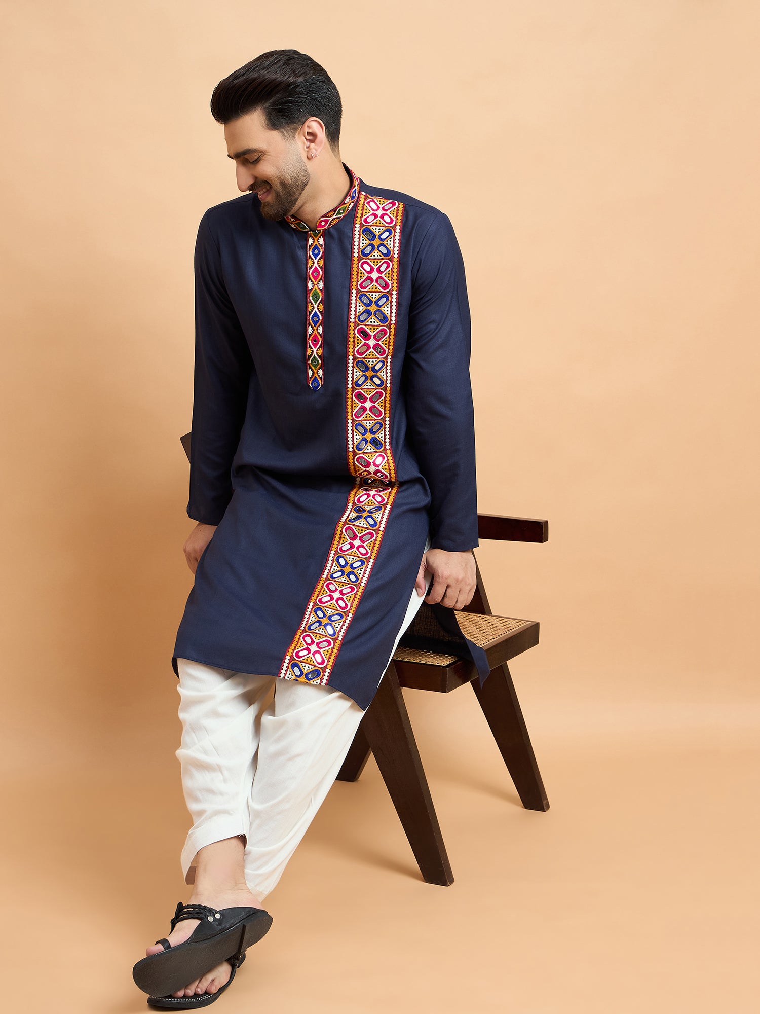 Navy Blue Gamthi Work Navratri Special Kurta Only