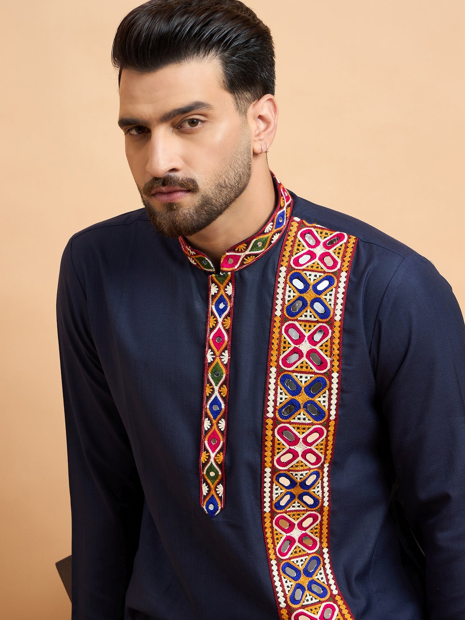 Navy Blue Gamthi Work Navratri Special Kurta Only