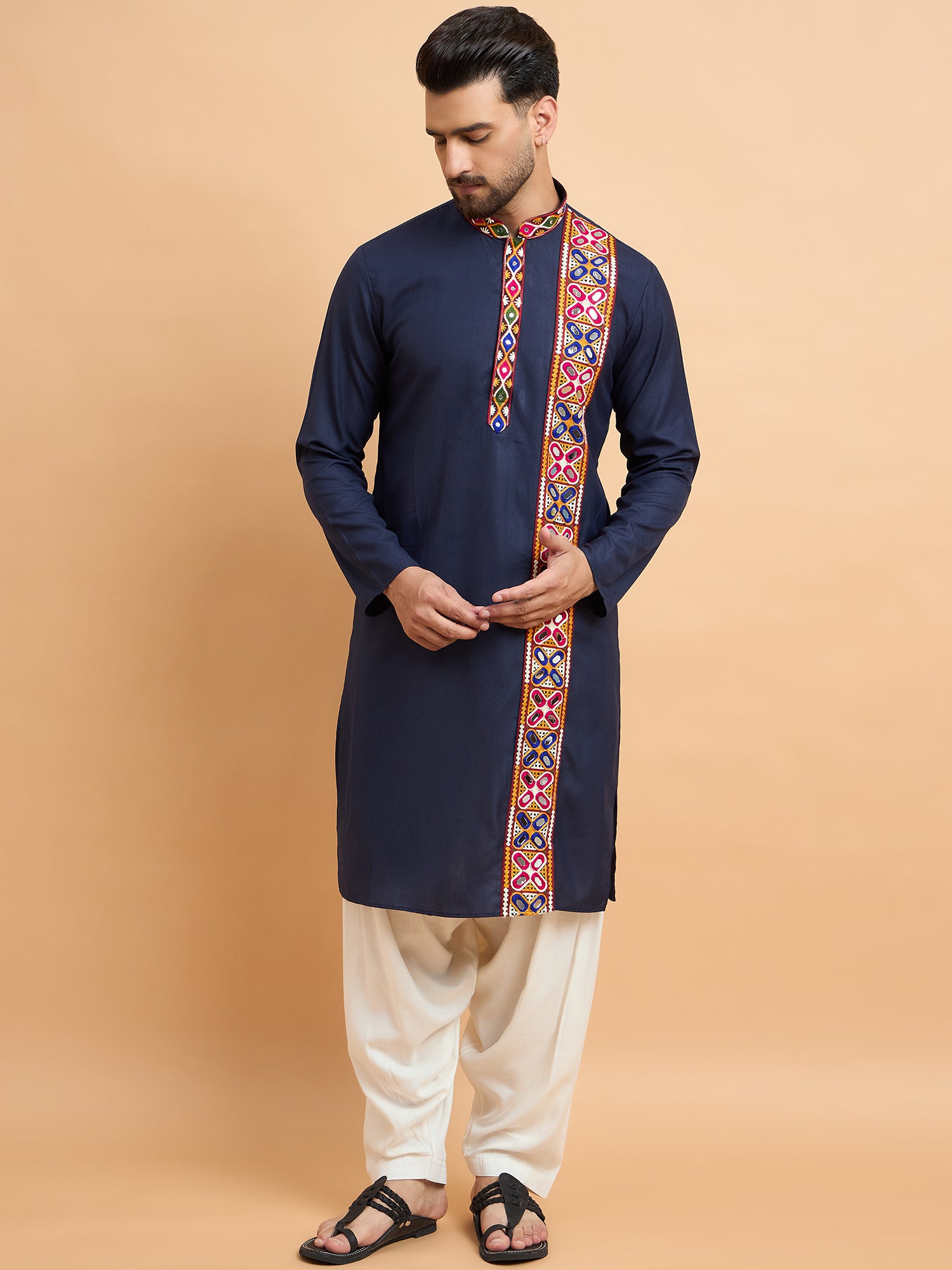 Navy Blue Gamthi Work Navratri Special Kurta Only
