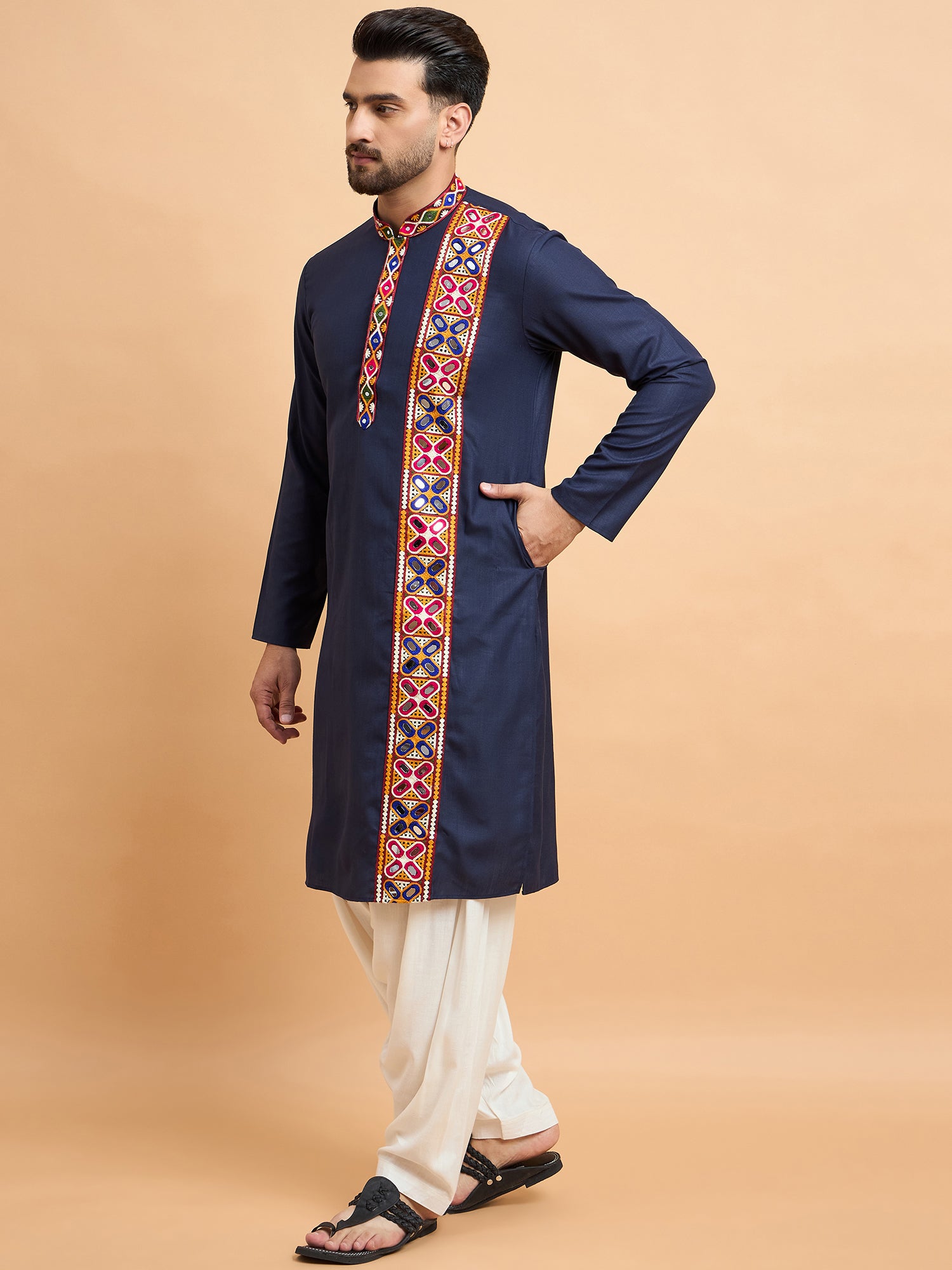Navy Blue Gamthi Work Navratri Special Kurta Only