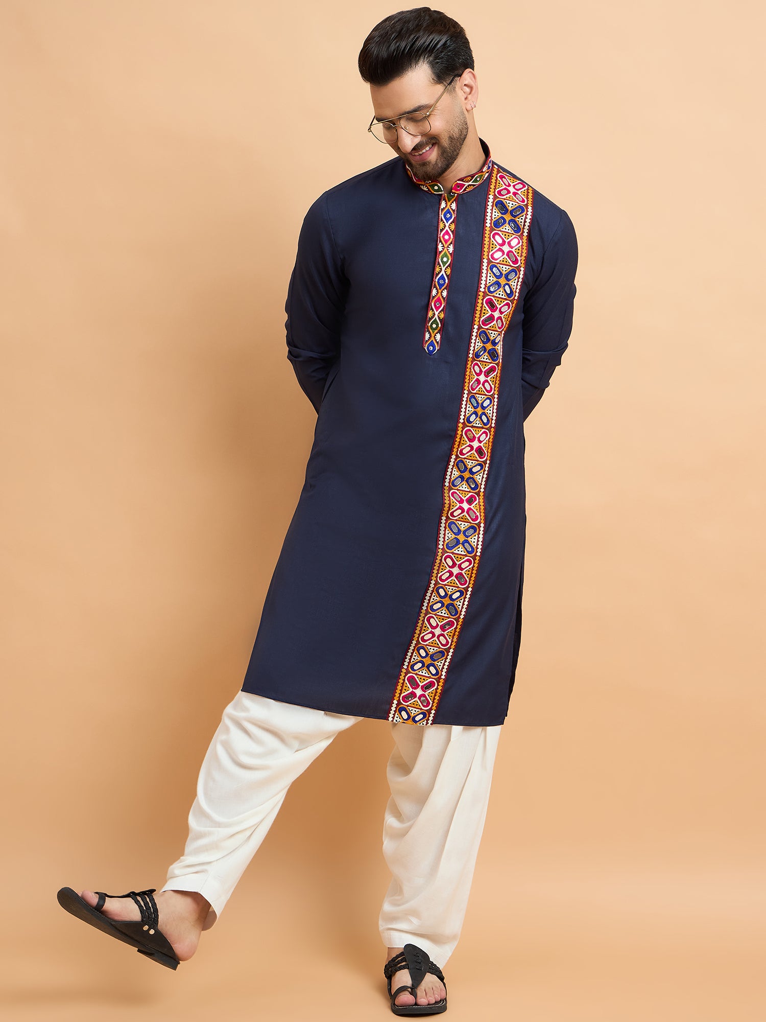 Navy Blue Gamthi Work Navratri Special Kurta Only